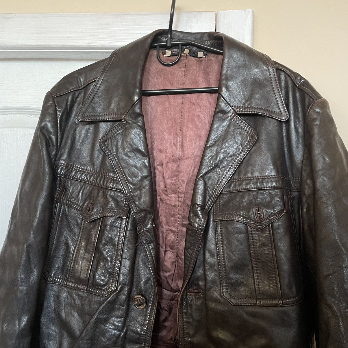Vintage 90s Leather Fashion brown Breasted Oversized Coat jacket Size US L / EU 52-54 / 3 - 2 Thumbnail