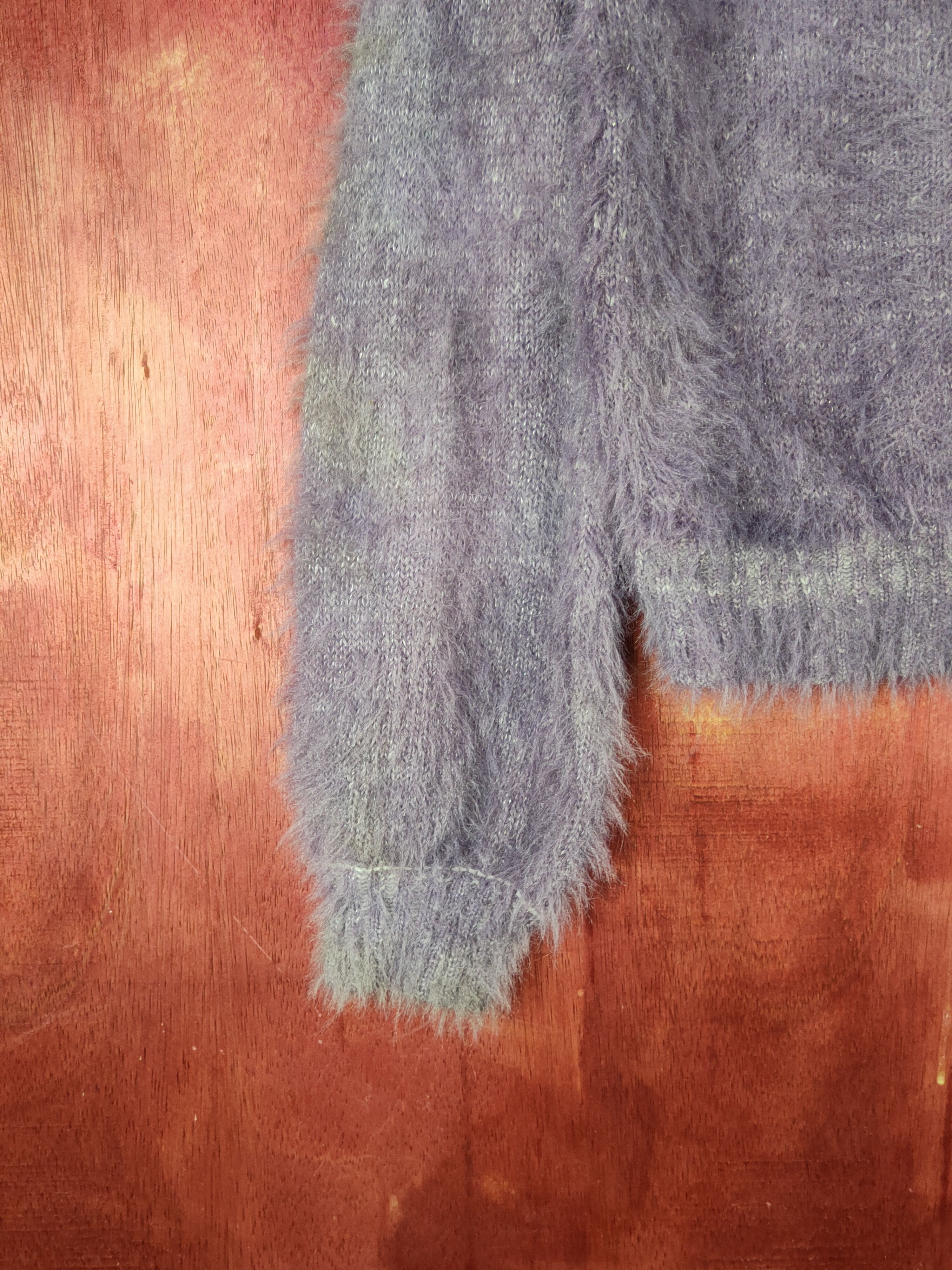 Homespun Knitwear Pattern Fiona Purple faded Shaggy Fur Mohair Knitwear #S2276 Size S / US 4 / IT 40 - 4 Thumbnail
