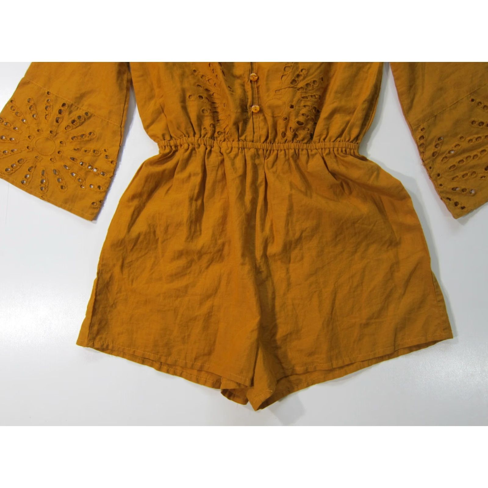 Vintage Rebellion Again Romper Shorts XS 100% Cotton Orange Yellow Embroidered Women One-Piece Size XS / US 0-2 / IT 36-38 - 7 Thumbnail