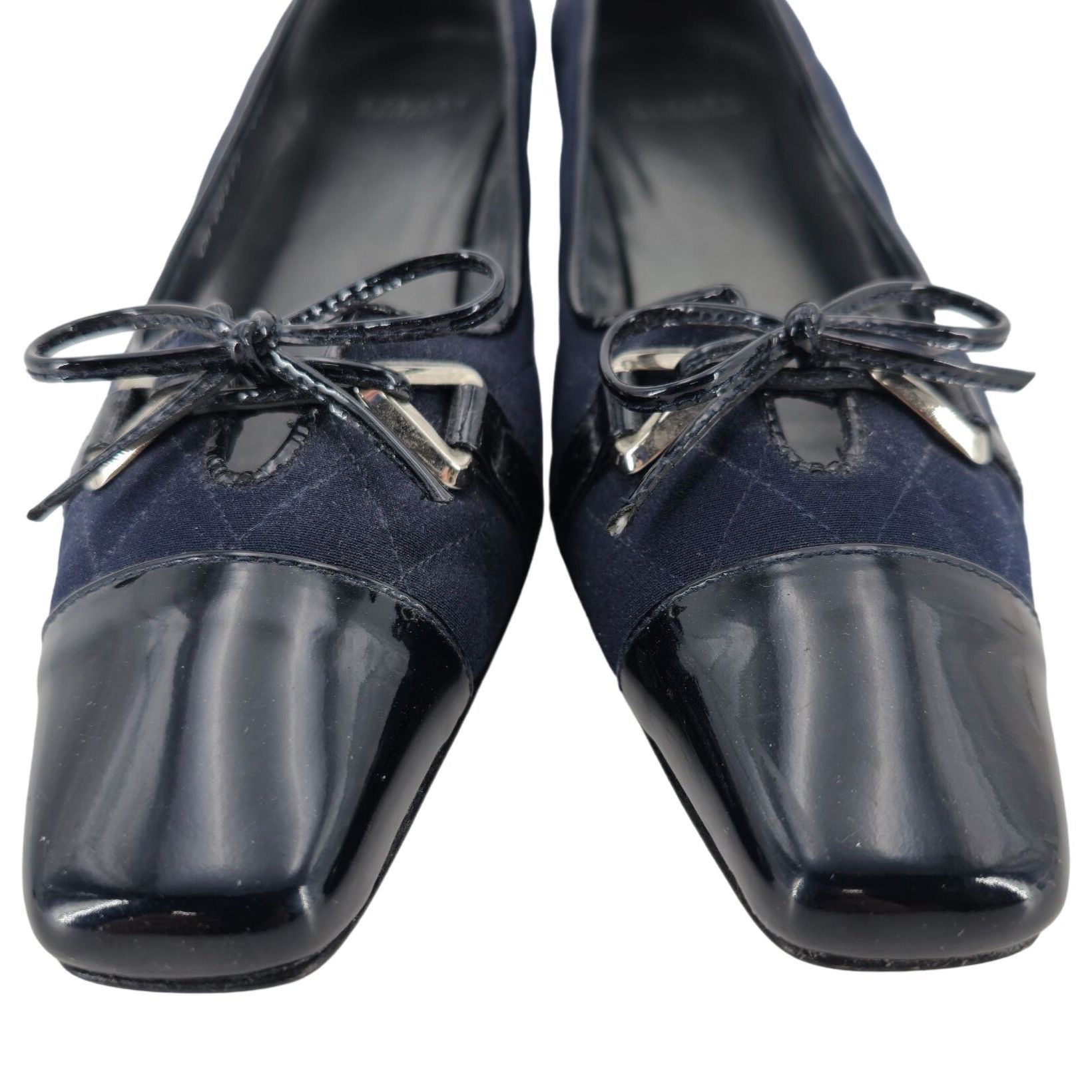Stuart Weitzman Stuart Weitzman 8.5AAAA Navy Crepe Black Leather Dress Heels Size US 8.5 / IT 38.5 - 9 Thumbnail