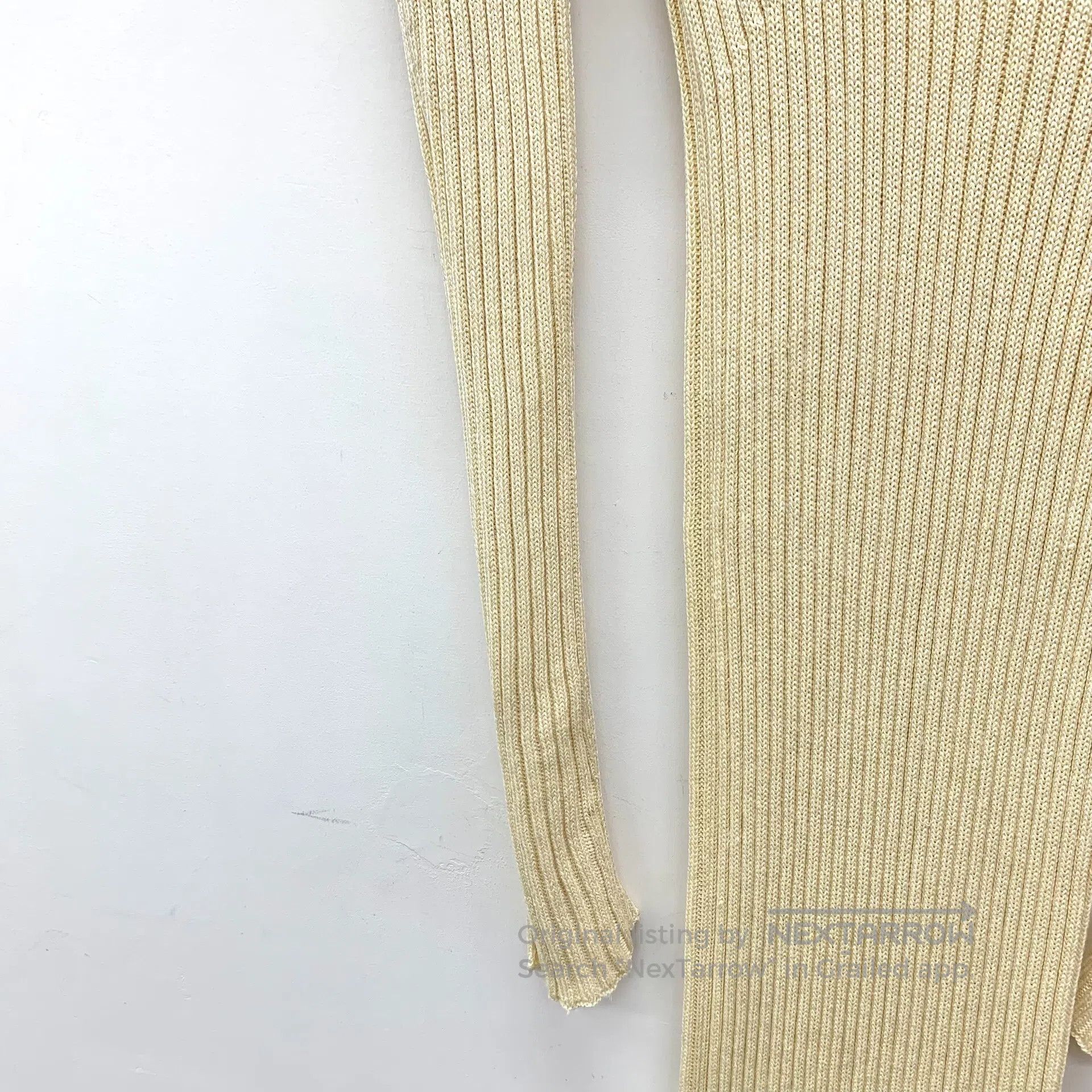 Celine CELINE Pale Yellow Cotton V-Neck Long Sleeve Knit Dress| Size M / US 6-8 / IT 42-44 - 4 Thumbnail