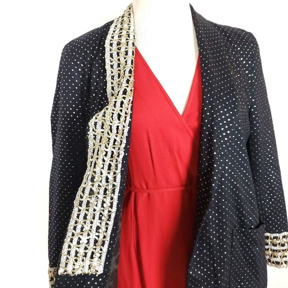 Vintage Vintage Gold & Silver 80s Sequin Blazer L Vogue Paris Size L / US 10 / IT 46 - 3 Thumbnail