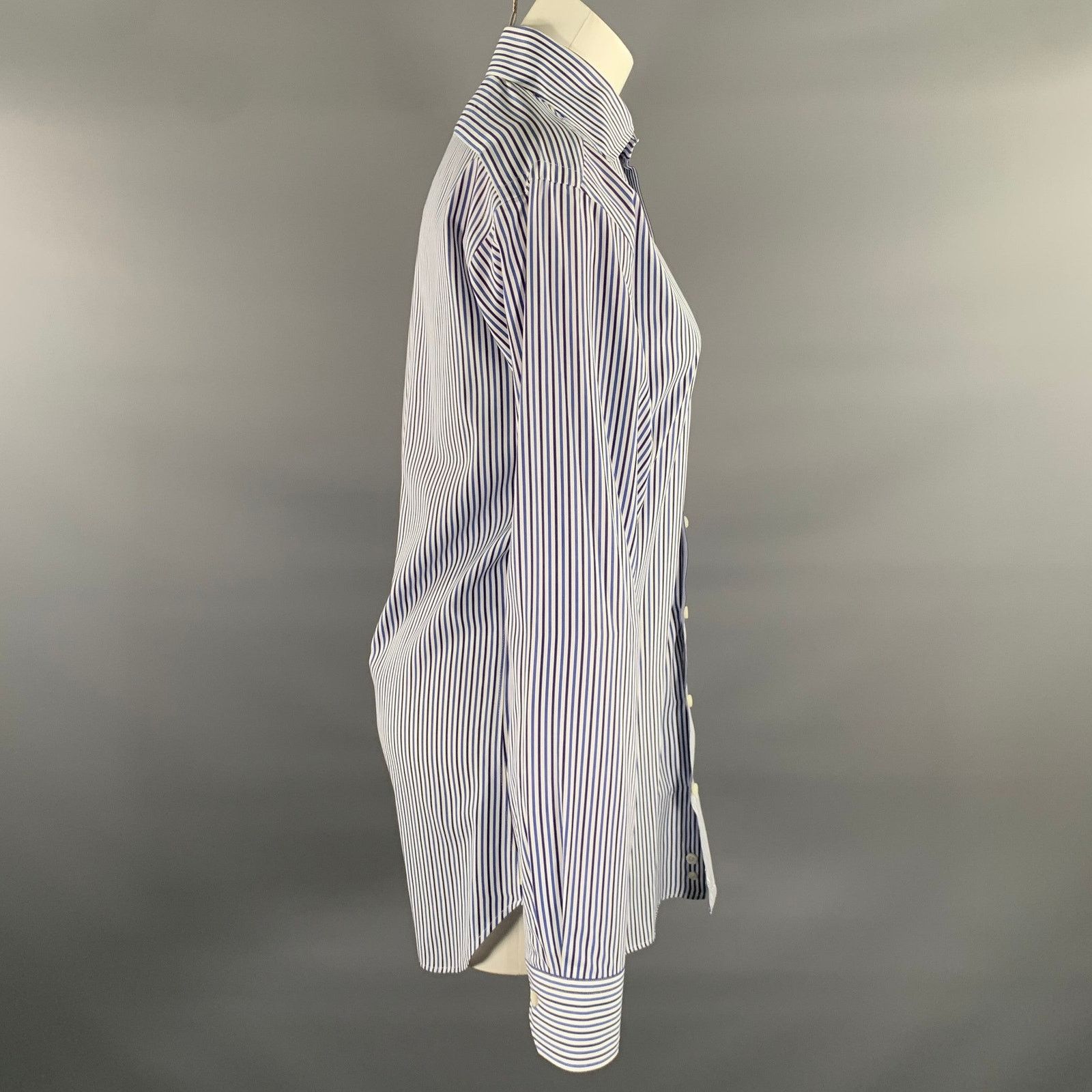 Hamilton HAMILTON S White Blue Navy Stripe Cotton Spread Collar Shirt Size US S / EU 44-46 / 1 - 2 Thumbnail
