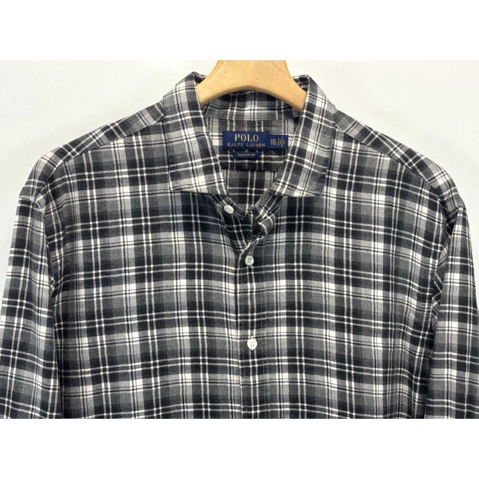 Polo Ralph Lauren VINTAGE Polo Ralph Lauren Shirt Mens XXL Long Sleeve Classic Fit Plaid Black Grey Cotton Size US XXL / EU 58 / 5 - 2 Thumbnail