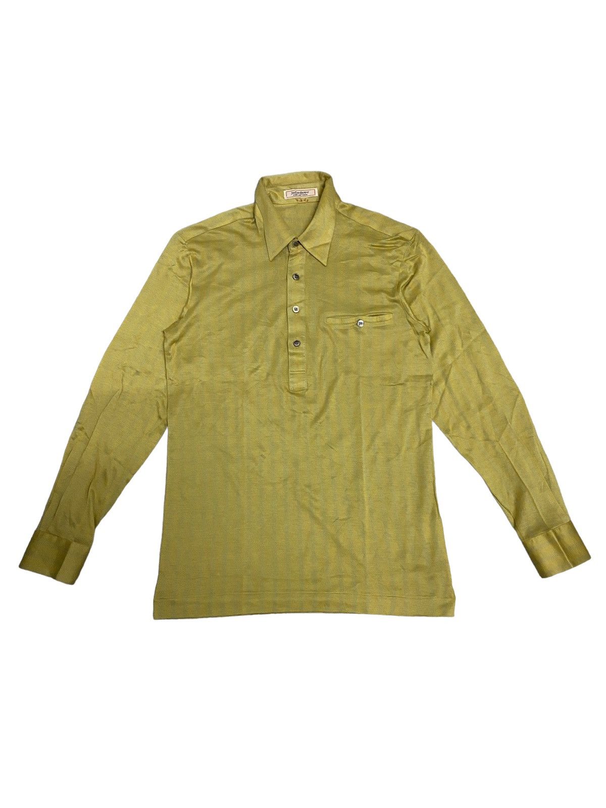 image of Vintage Yvessaintlaurent Pour Homme Longsleeve Shirt in Stripe, Men's (Size Medium)