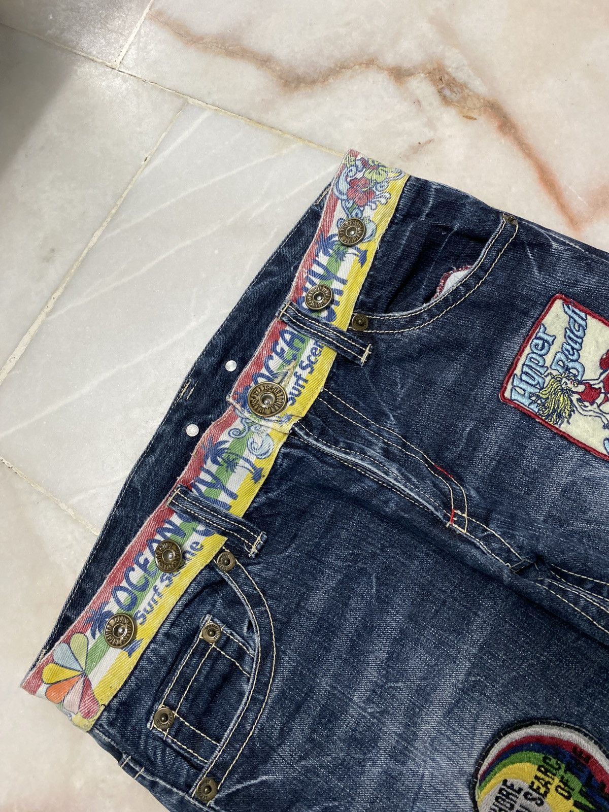 If Six Was Nine × Vintage 💥Vintage 90s Style Hyper Beach Stone Wash Patch Jeans Rare Size US 30 / EU 46 - 9 Thumbnail