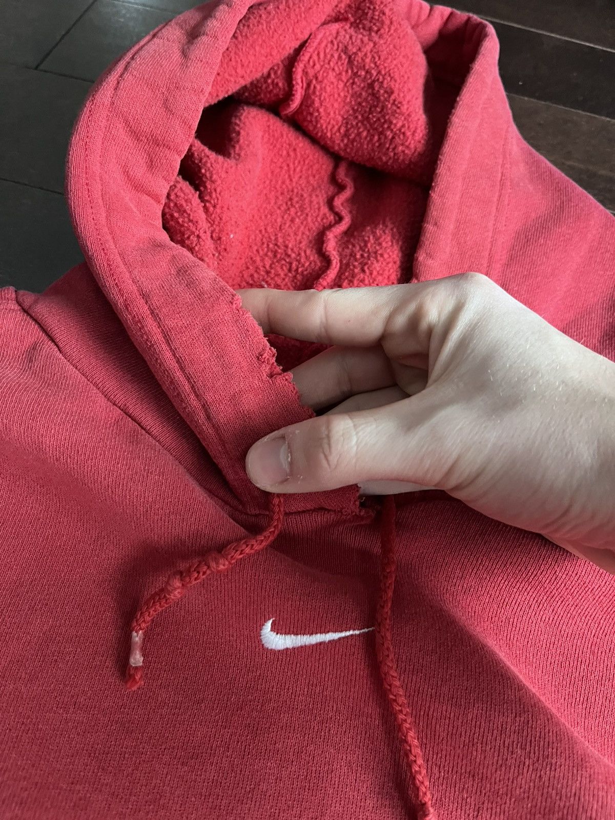 Nike Vintage Nike Center Swoosh Red Boxy Hoodie Distressed M/L Size US M / EU 48-50 / 2 - 5 Thumbnail