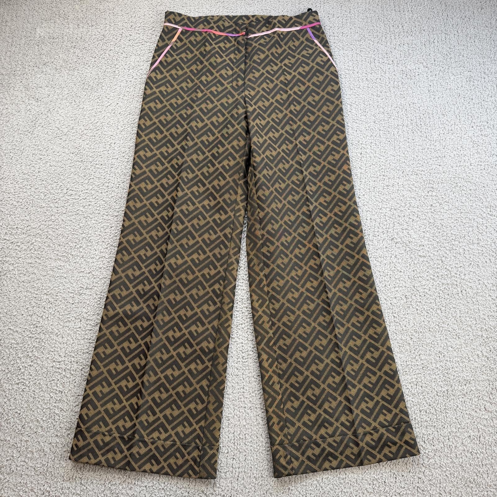 Fendi Fendi FF Monogram Zucca Pants Wide Leg Flare Brown Italy Size 28" / US 6 / IT 42 - 1 Thumbnail