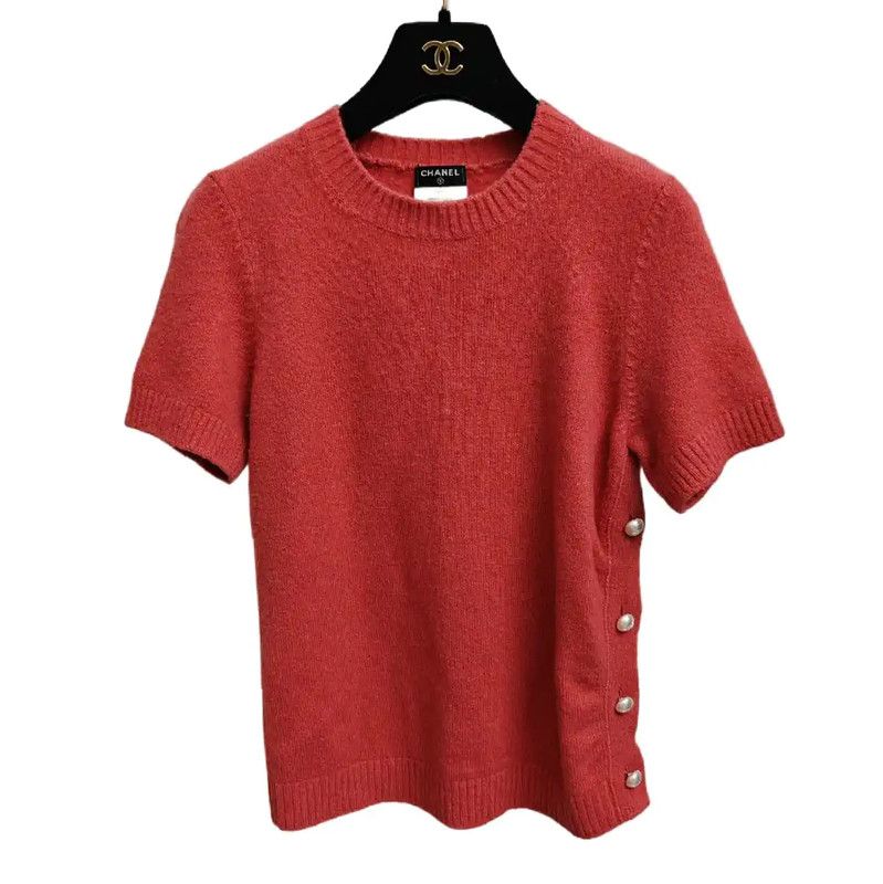Chanel Chanel Short Sleeve Cashmere Sweater in Watermelon 0089 Size S / US 4 / IT 40 - 1 Thumbnail