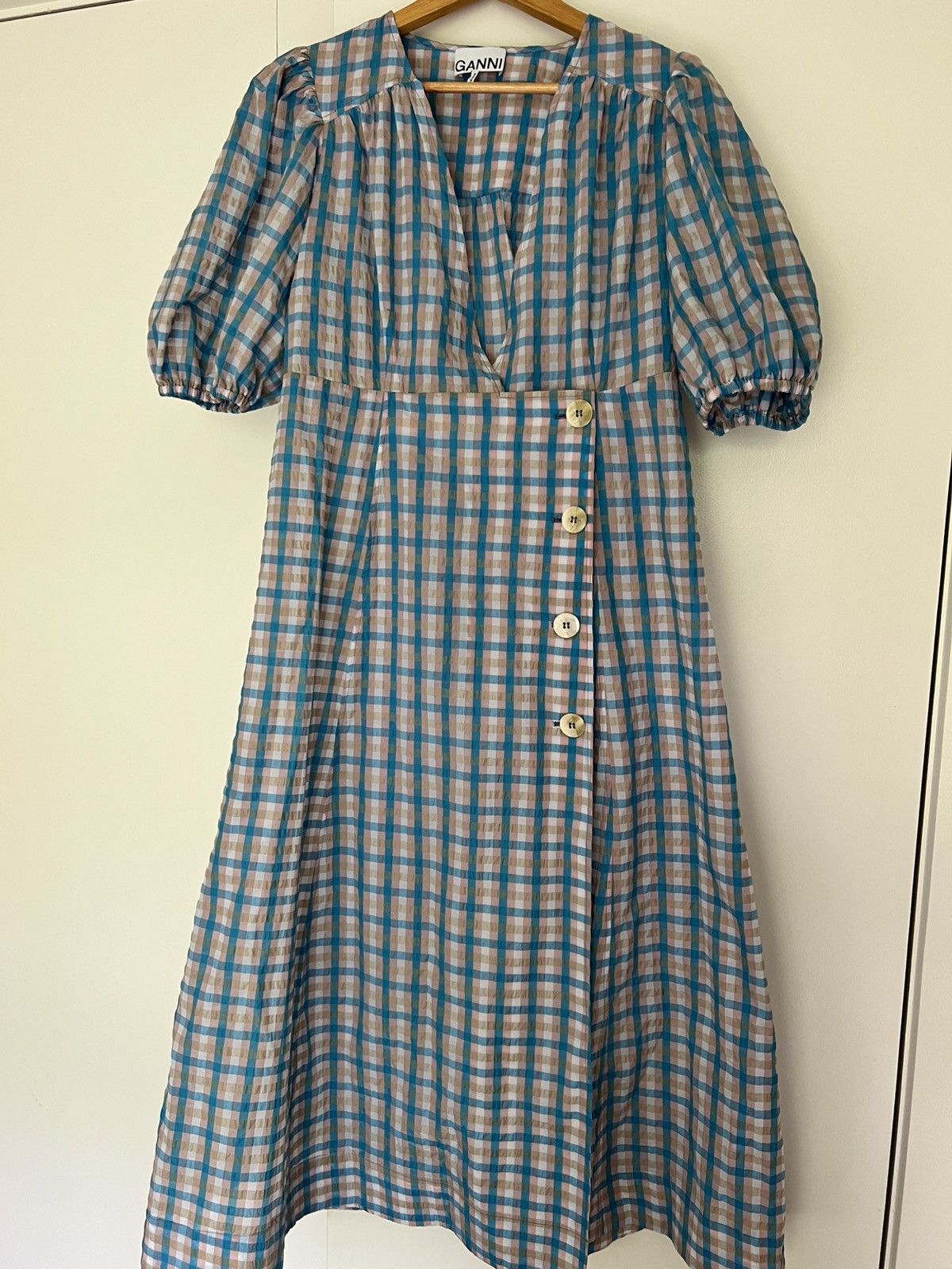 Ganni Seersucker Ganni wrap dress Size L / US 10 / IT 46 - 3 Thumbnail