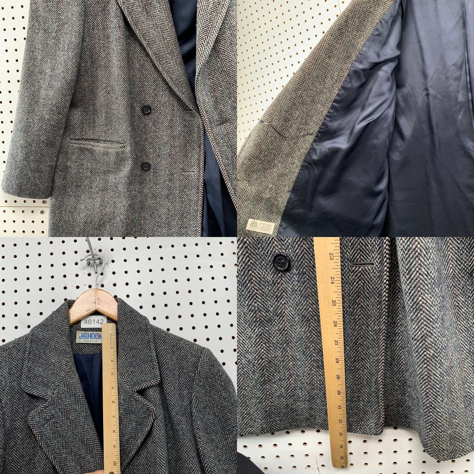 Vintage VINTAGE J.G. Hook Tweed Wool Overcoat Womens XL Herringbone Double Breasted Coat Size XL / US 12-14 / IT 48-50 - 8 Thumbnail
