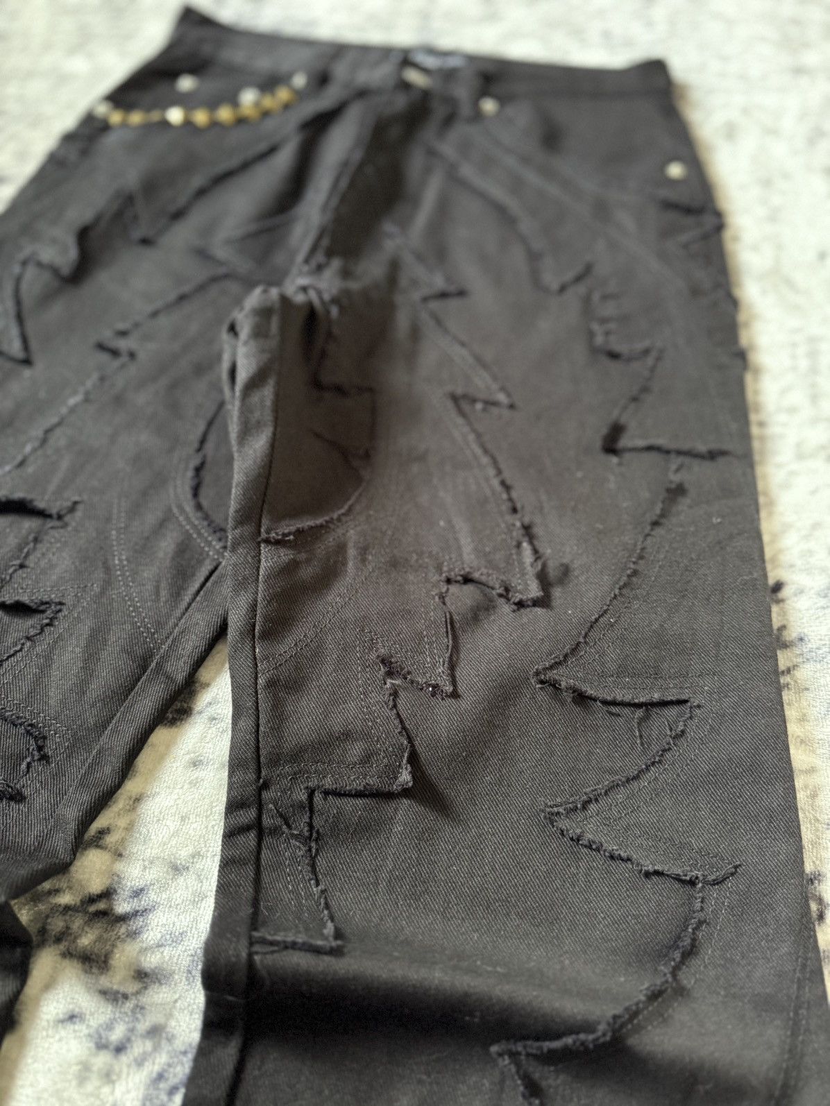 Japanese Brand Amore Pure Jagged Fractured Lightning Studded Flared Jeans Size US 27 - 10 Thumbnail