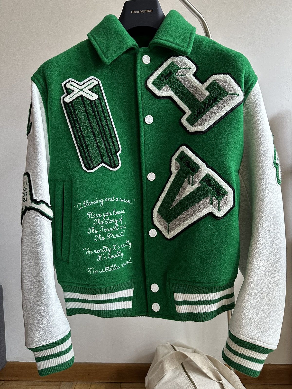 image of Louis Vuitton Fw21 Runway College Varsity Jacket in Green, Men's (Size Small)