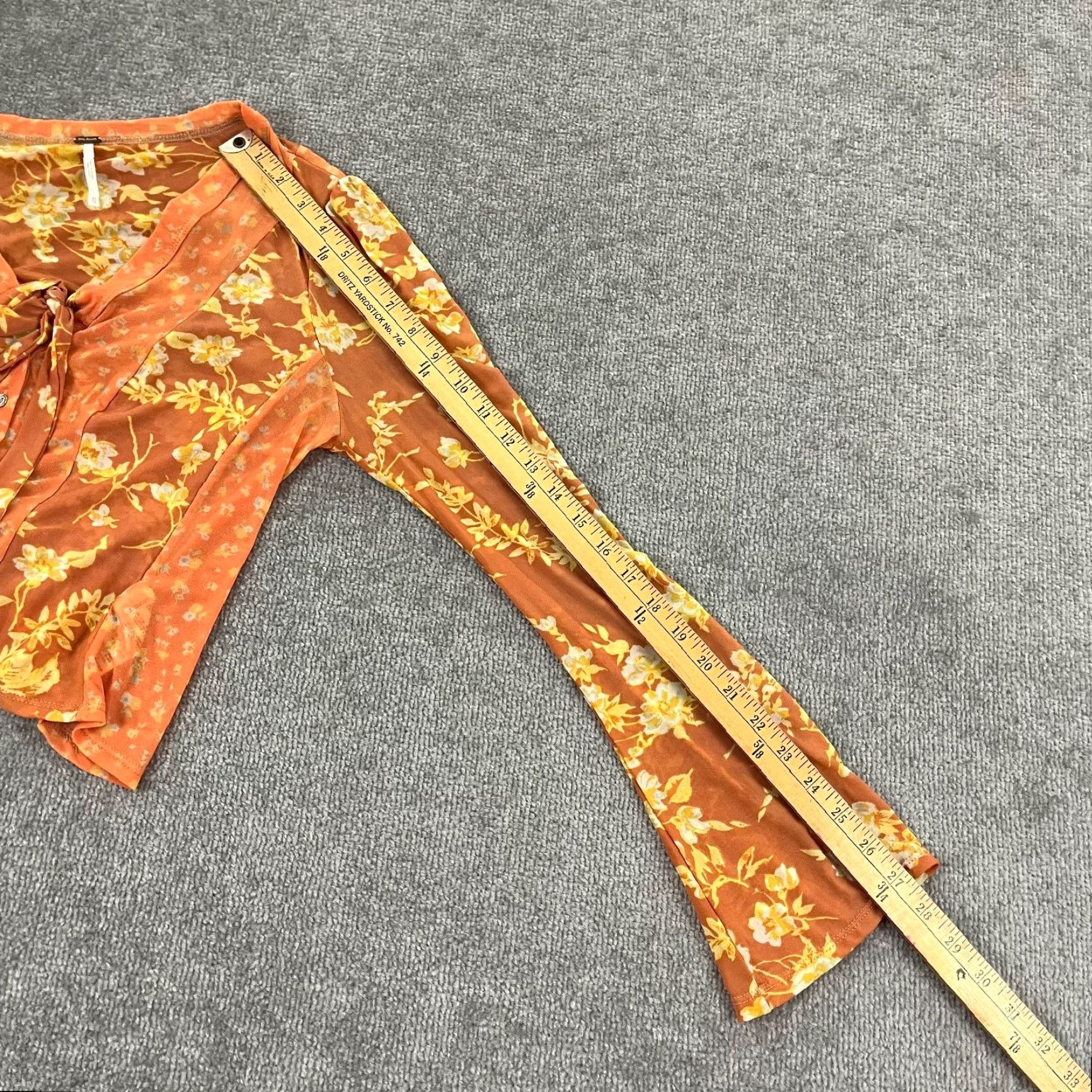 Free People Free People Top Womens XS Orange Yellow Floral Button Up Blouse Sheer Nylon Size XS / US 0-2 / IT 36-38 - 6 Thumbnail