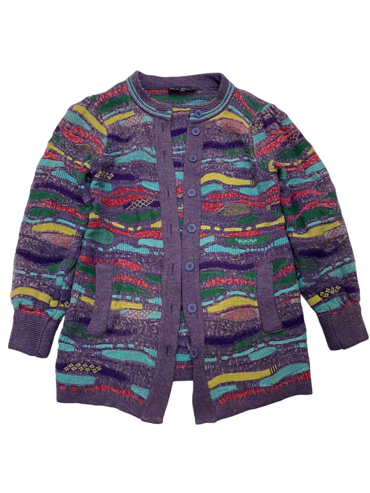 Vintage 90s Oskar Haug Irish Wool Coogi Style 3D Knit Cardigan Size US XS / EU 42 / 0 - 1 Thumbnail