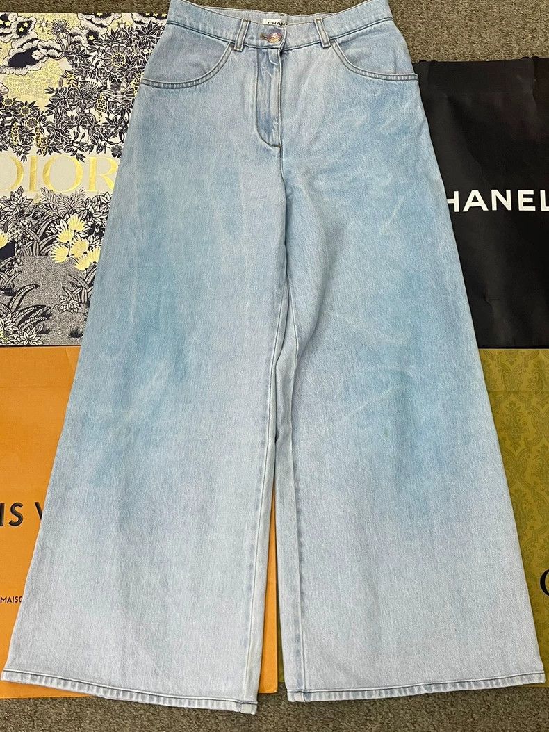 Chanel Chanel 24C Blue Gradient Denim Wide-Leg Pants Size US 34 / EU 50 - 1 Thumbnail