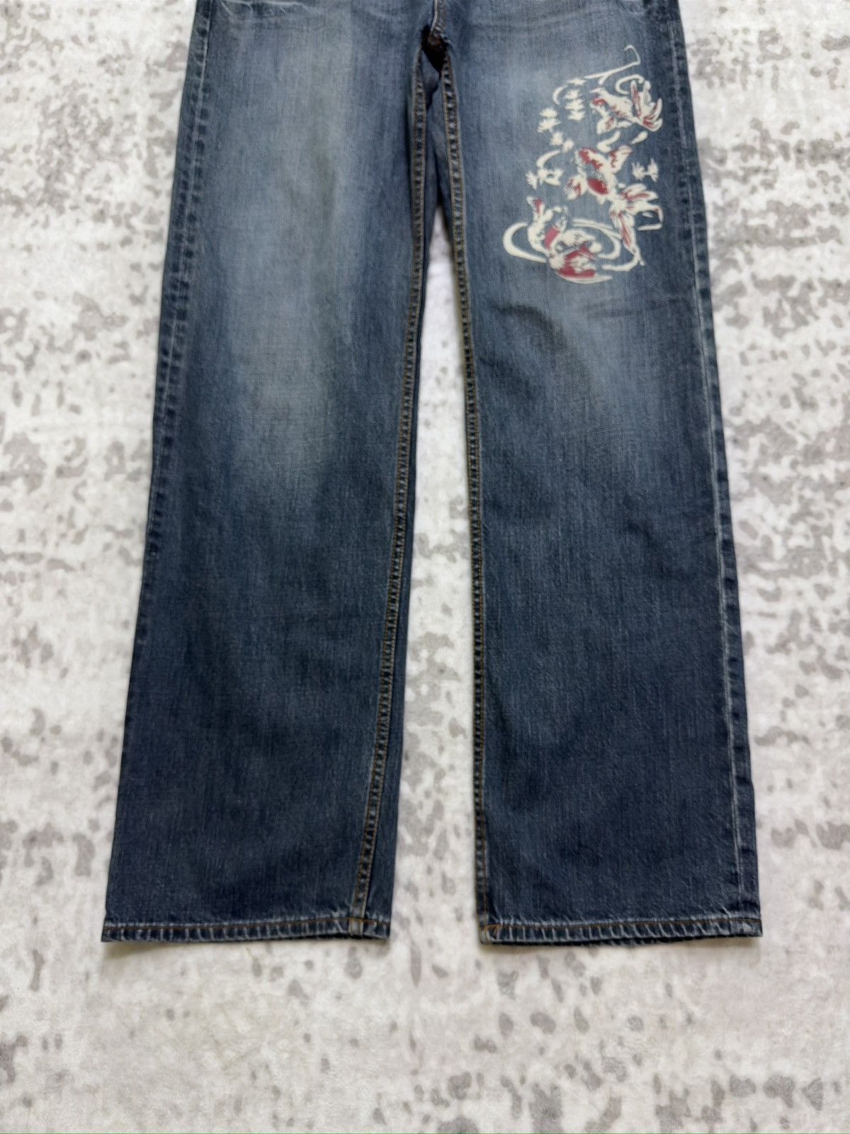 Japanese Brand Rare Japan Traditional Koi Acid Wash Printed Denim Pants Size US 34 / EU 50 - 7 Thumbnail