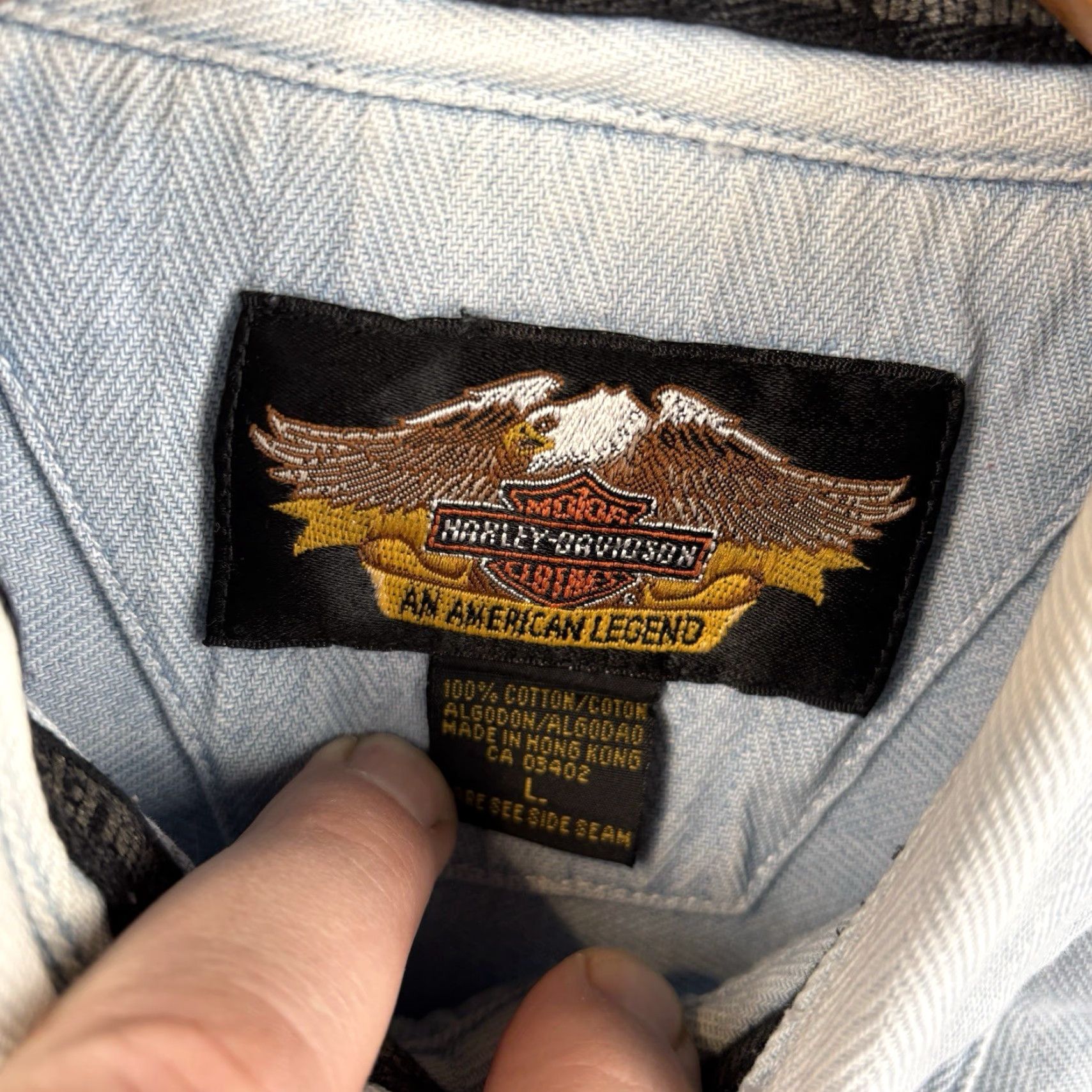 Harley Davidson VINTAGE Harley-Davidson Denim Shirt Mens L Light Wash 90s Patch Embroidered Button-Up Collared Size US L / EU 52-54 / 3 - 5 Thumbnail