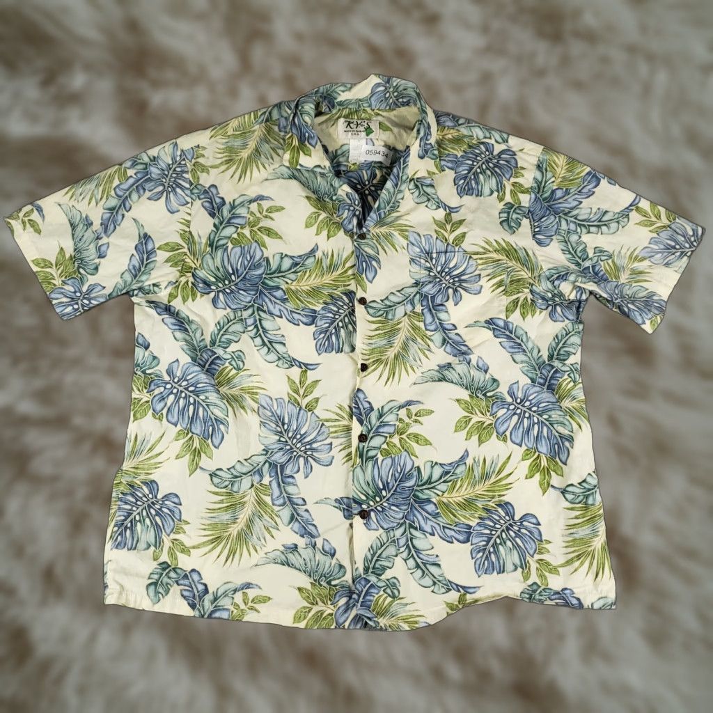 Vintage VINTAGE Ky's Men’s Button-Up Shirt 2XL Short Sleeve Hawaiian Floral Cotton Blue Size US XXL / EU 58 / 5 - 1 Thumbnail