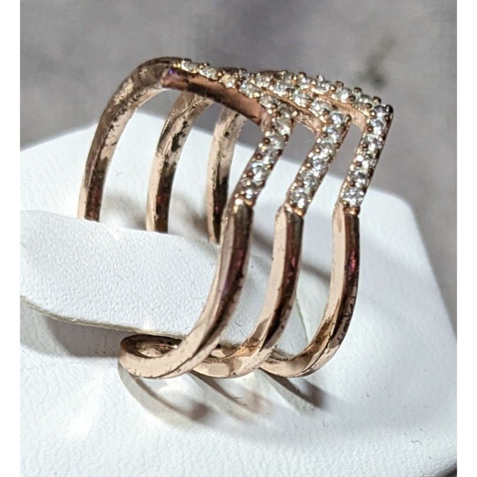 Other Elegant Glam Triple Chevron Gold Tone Rhinestone Ring Size ONE SIZE - 6 Thumbnail