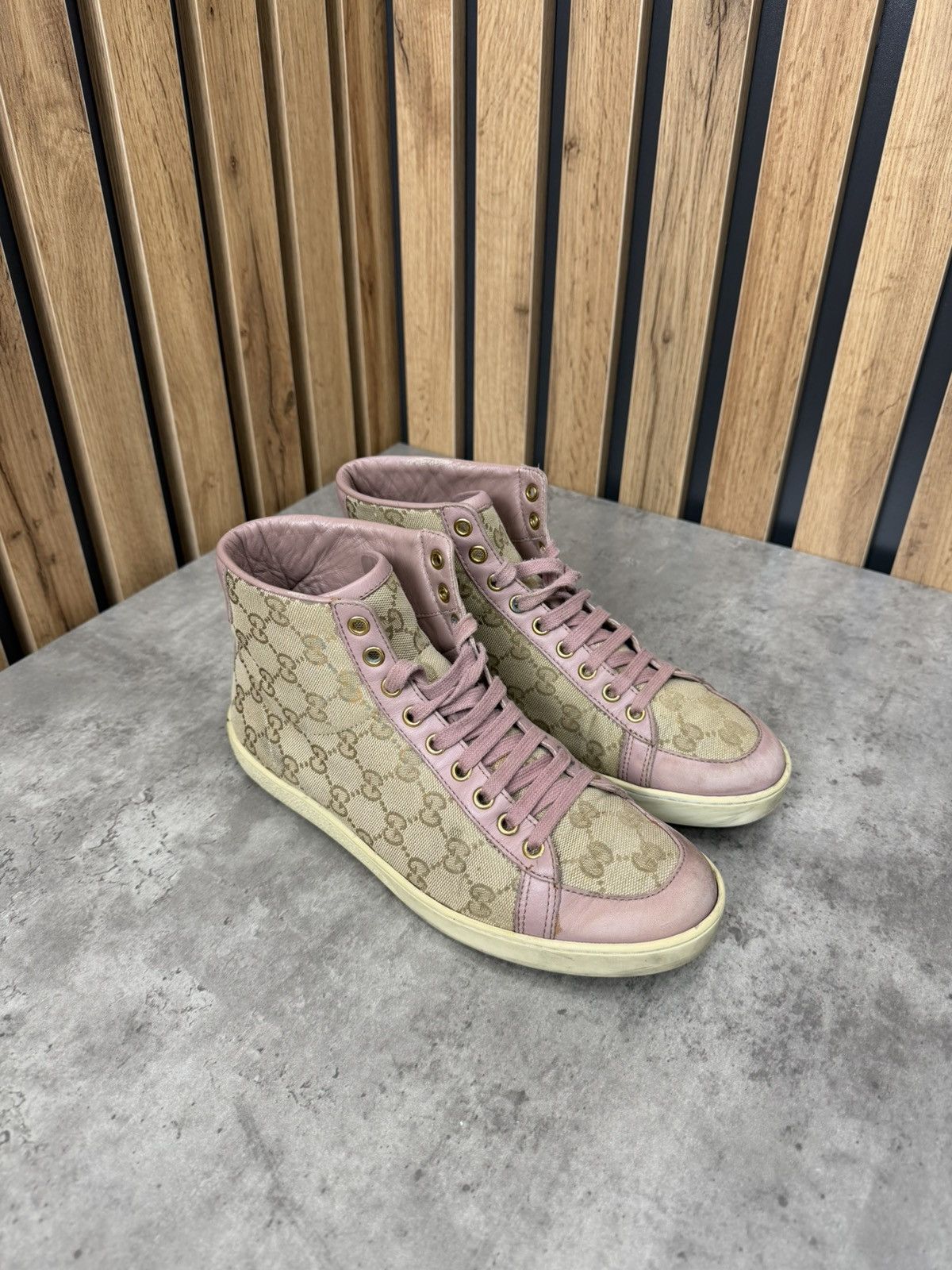 Gucci Gucci GG Monogram High Top Sneakers Pink Canvas Women Size US 8 / IT 38 - 6 Thumbnail
