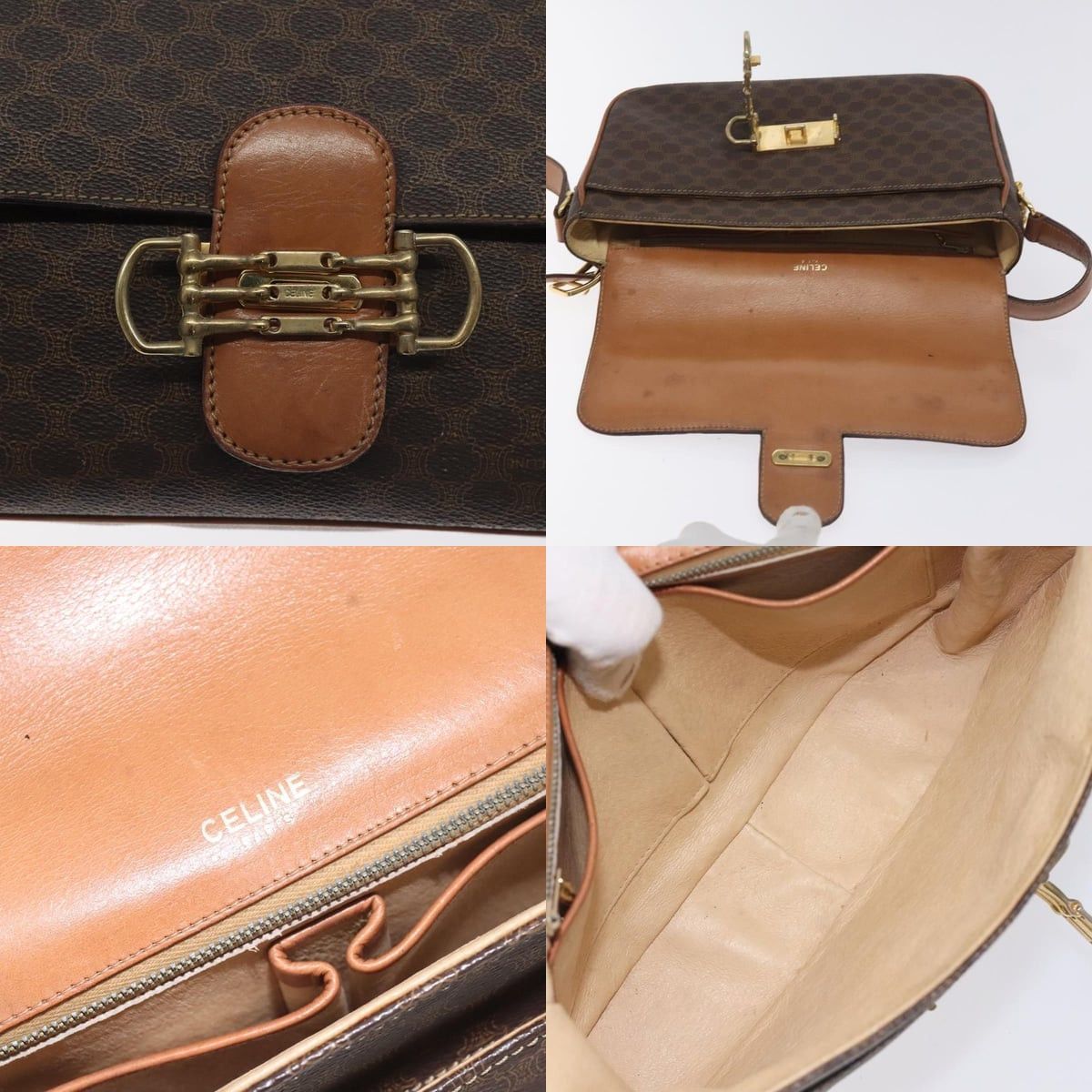 Celine CELINE Macadam Canvas Shoulder Bag Pvc Leather Brown Gold Size ONE SIZE - 11 Thumbnail