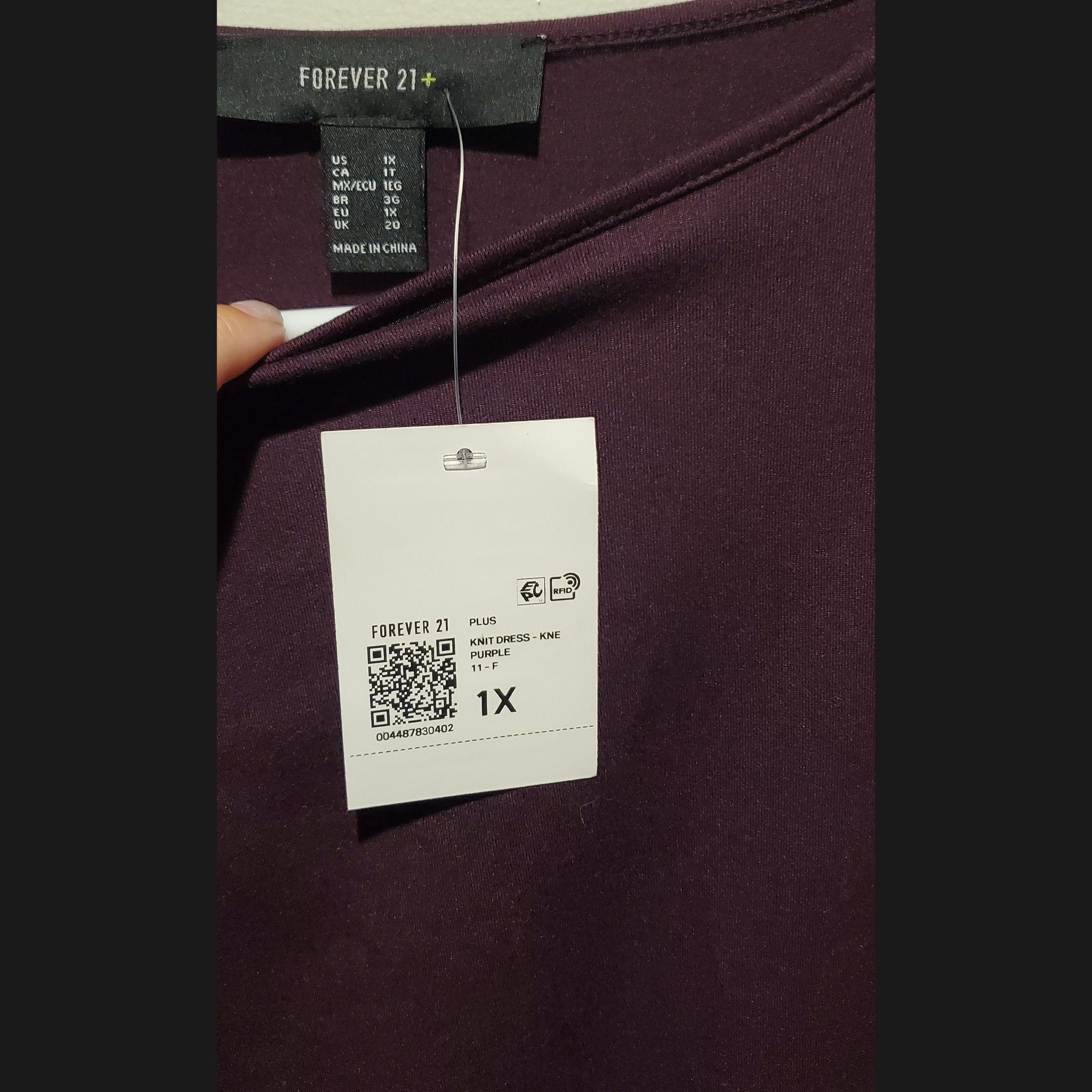 Forever 21 *NWT* Deep Purple Long Sleeved Plus Size Dress (1X) Size XXL / US 16-18 / IT 52-54 - 3 Thumbnail