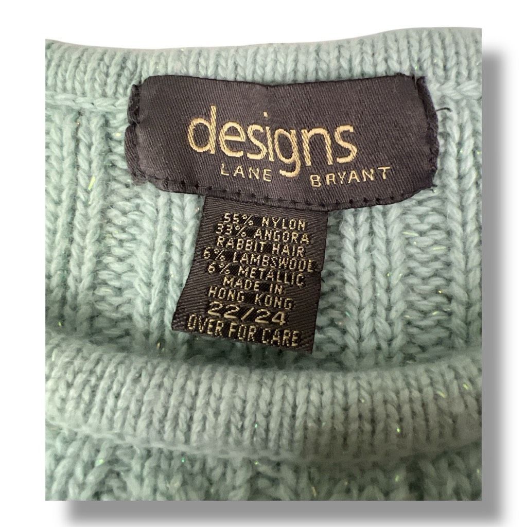 Other Designs by Lane Bryant Metallic Rabbit Hair Lambswool Green Size 3XL / US 20-22 - 6 Thumbnail