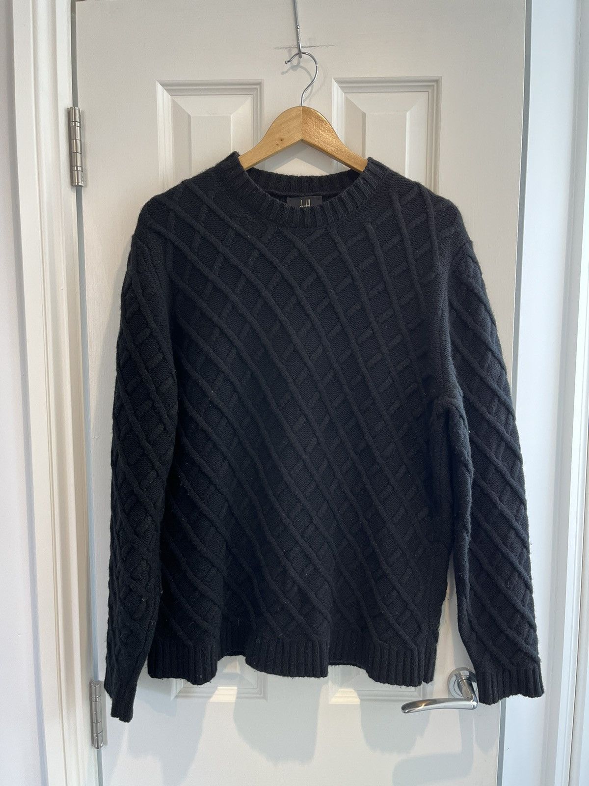 image of Alfred Dunhill Dunhill Cashmere Cable Knit Jumper in Black, Men's (Size XL)