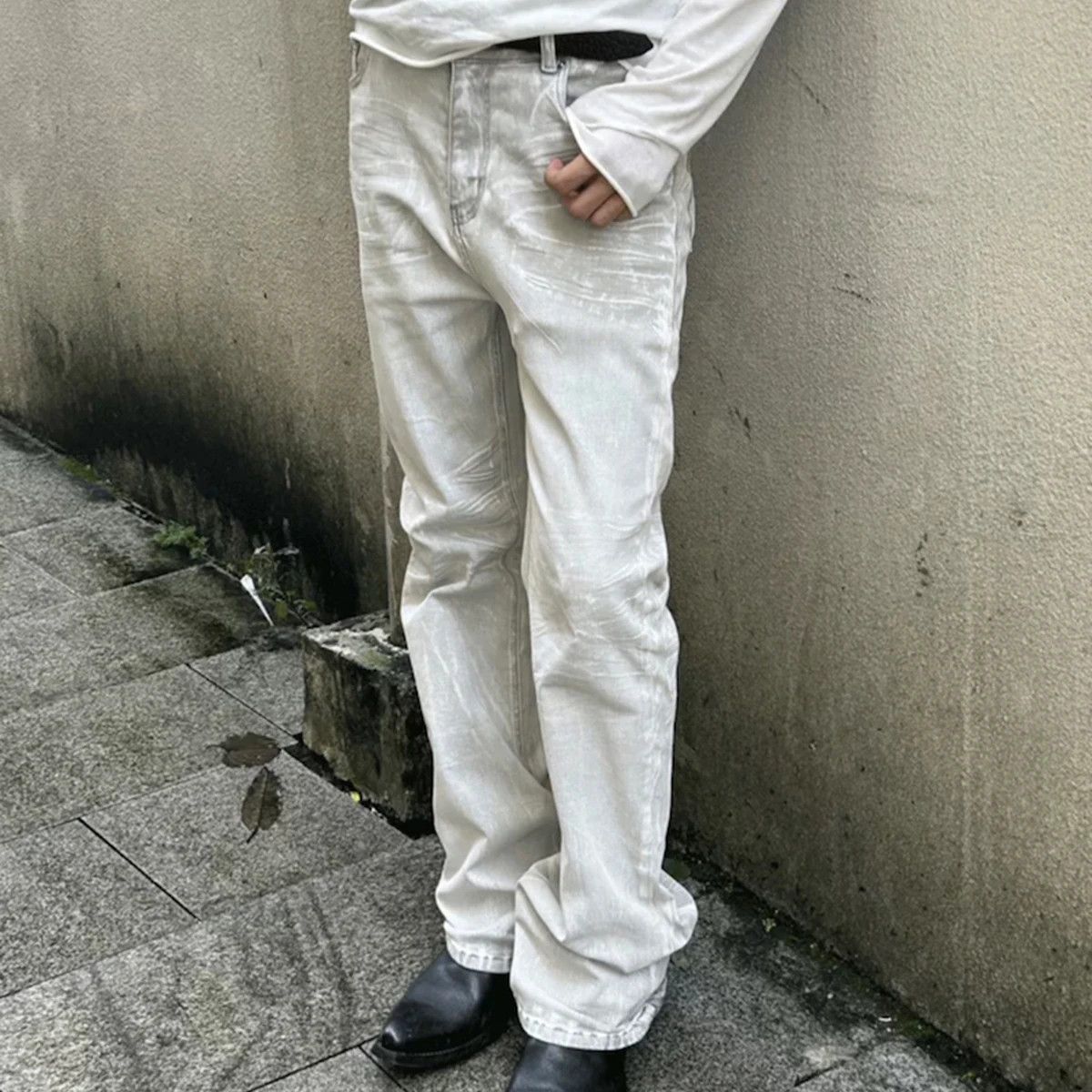 Jean × Vintage High Street Washed Waxed Baggy Bootcut Flare Jeans Size US 33 - 2 Thumbnail