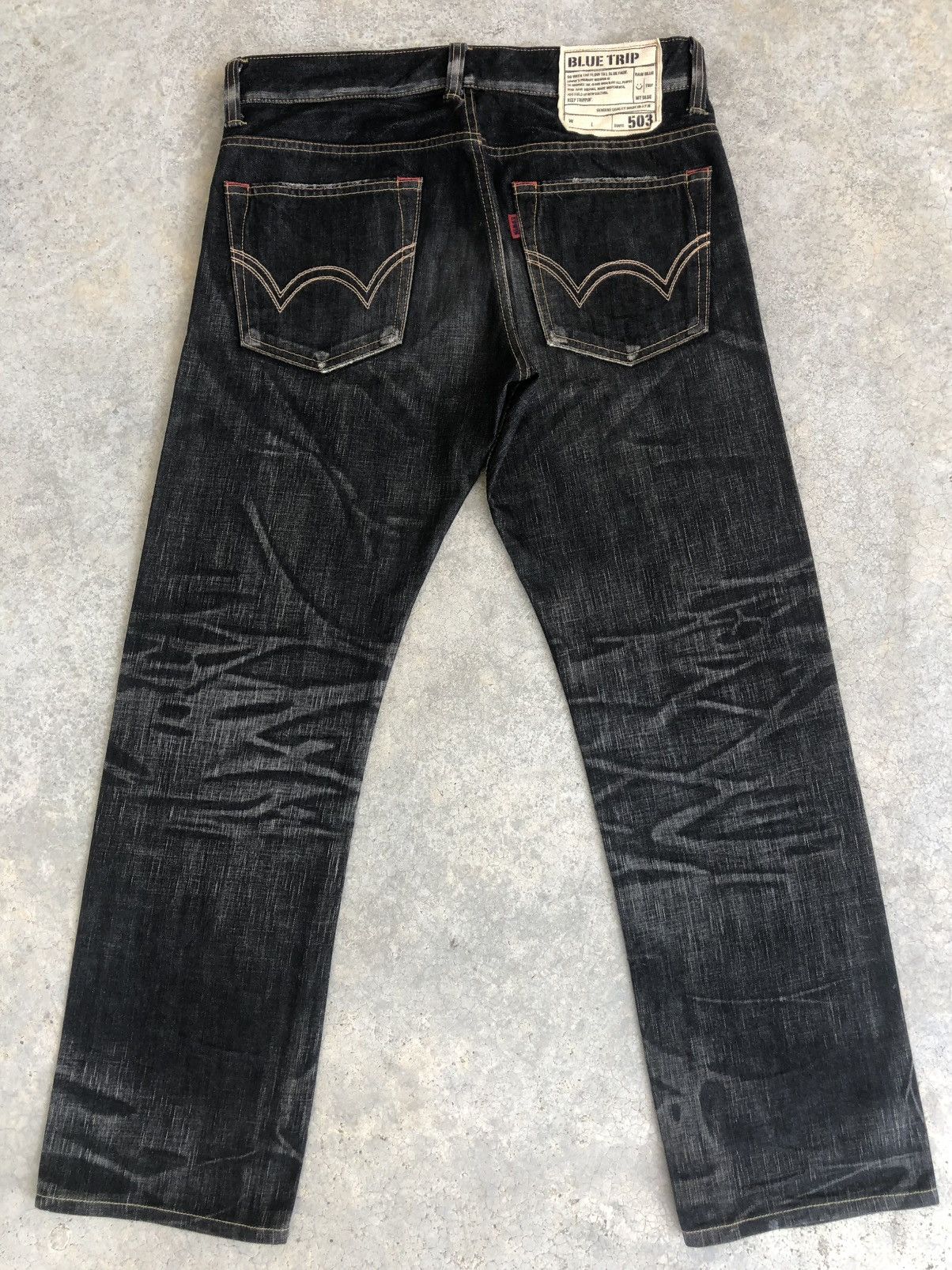 Le Grande Bleu (L.G.B.) Japanese Edwin 503 Blue Trip Distressed Jeans Size US 33 - 2 Thumbnail