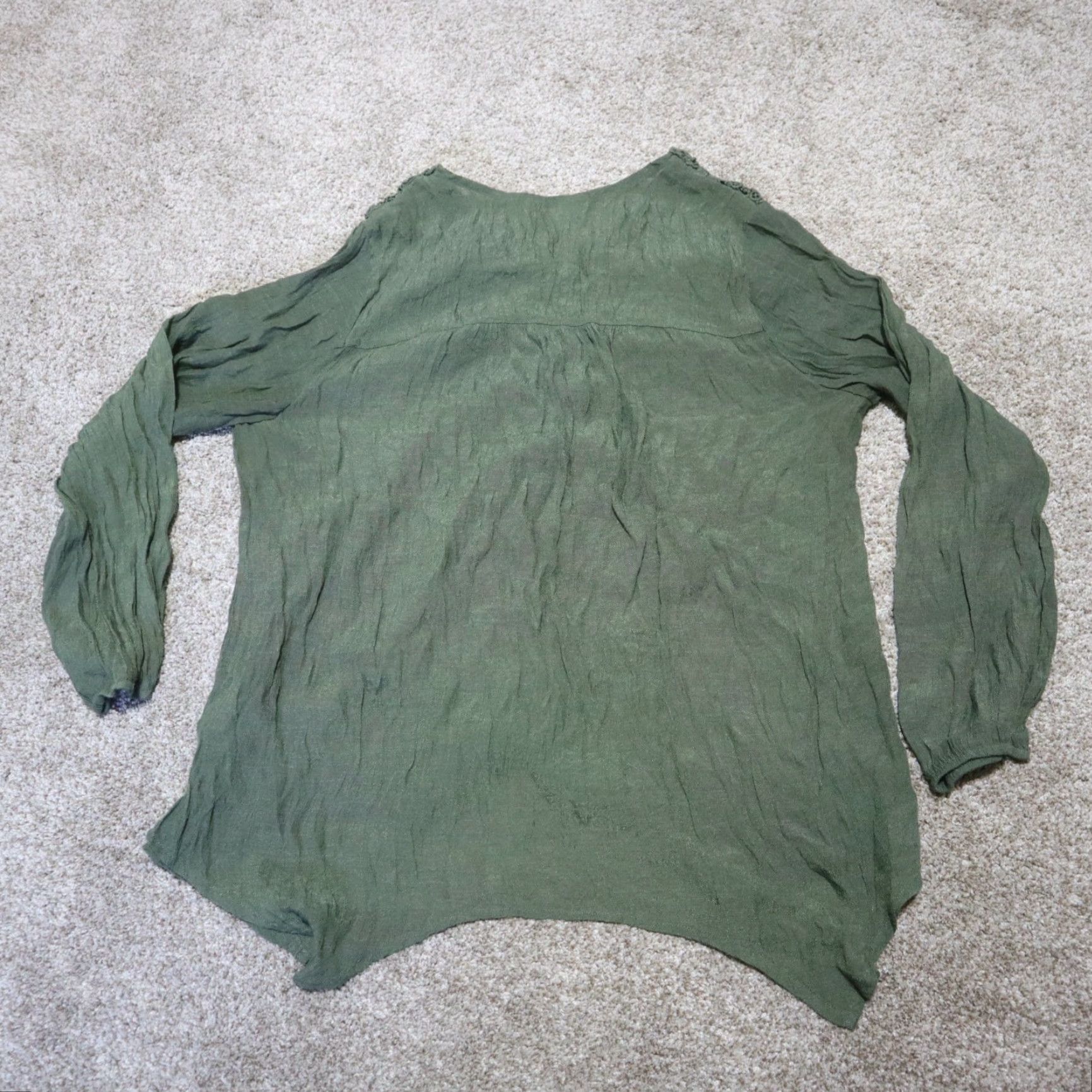 Vintage John Paul Richard Shirt Women L Green Floral Blouse Short Sleeve Pullover V-Neck Draw String Sleeves Size L / US 10 / IT 46 - 8 Thumbnail