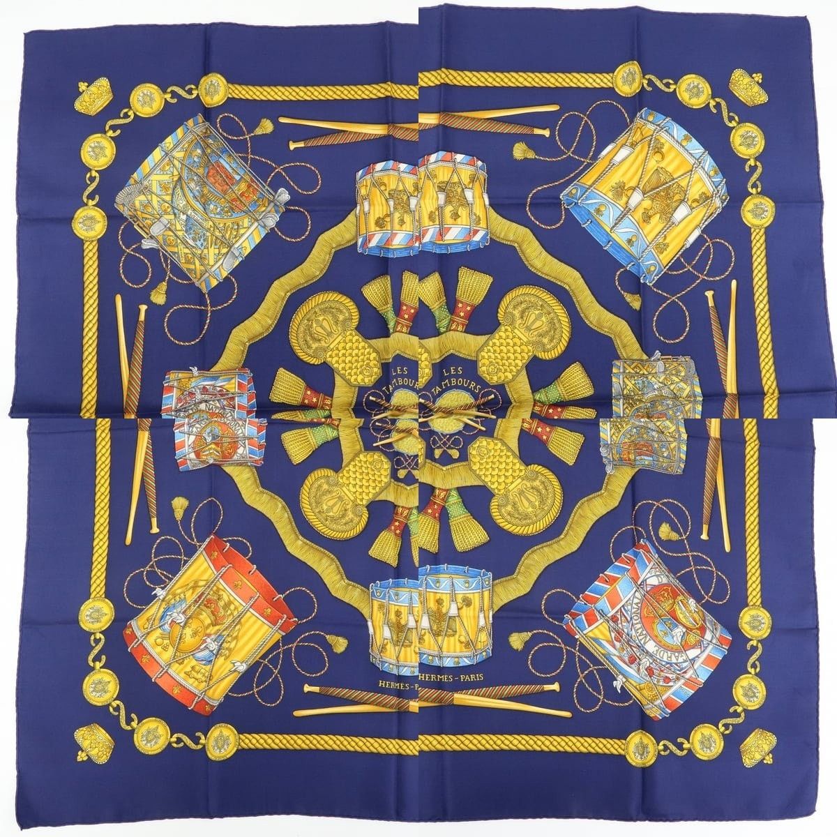 Hermes Hermes Carre 90 Les Tambours Silk Scarf Navy Size ONE SIZE - 3 Thumbnail