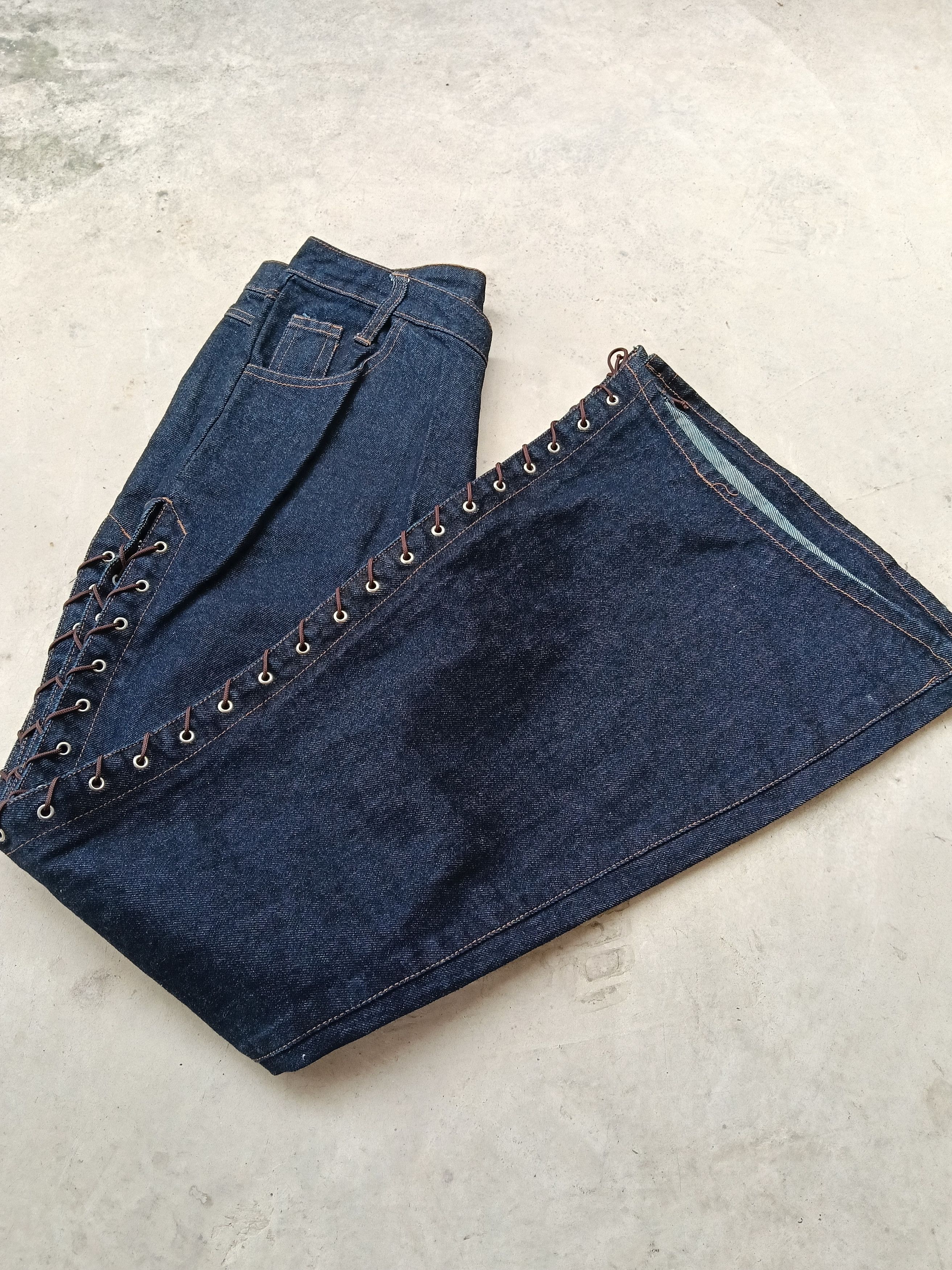 Japanese Brand 💥 Fifty's Campany Lace Up Wide Leg Denim💥 Size US 30 / EU 46 - 7 Thumbnail
