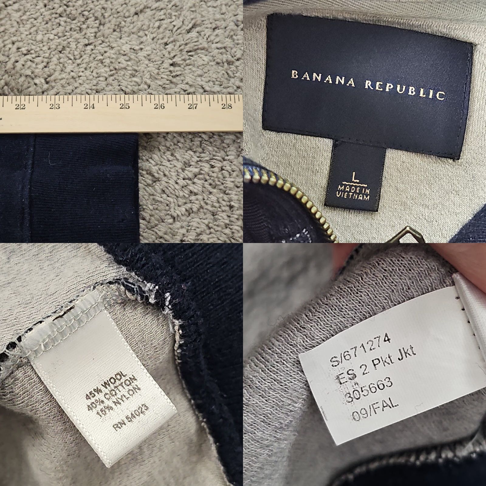 Banana Republic Banana Republic Jacket Mens L Navy Blue Wool Military Style Full Zip Pockets Size US L / EU 52-54 / 3 - 10 Thumbnail