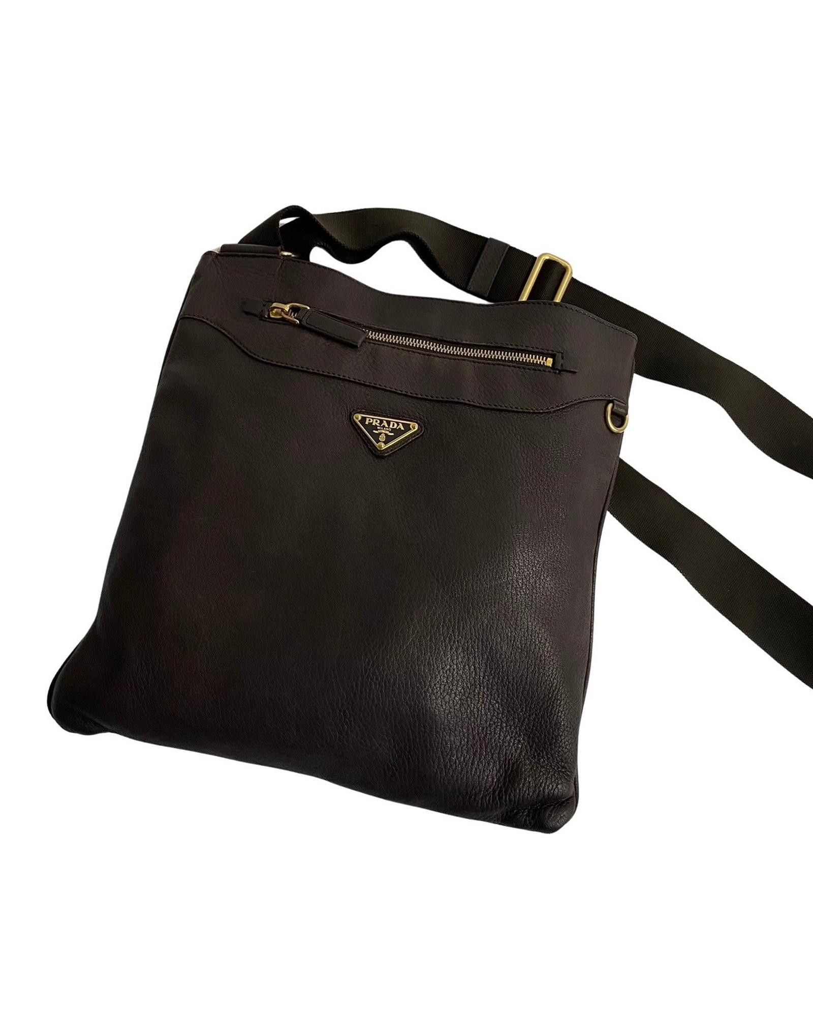image of Prada Leather Crossbody Bag In Brown, Women's