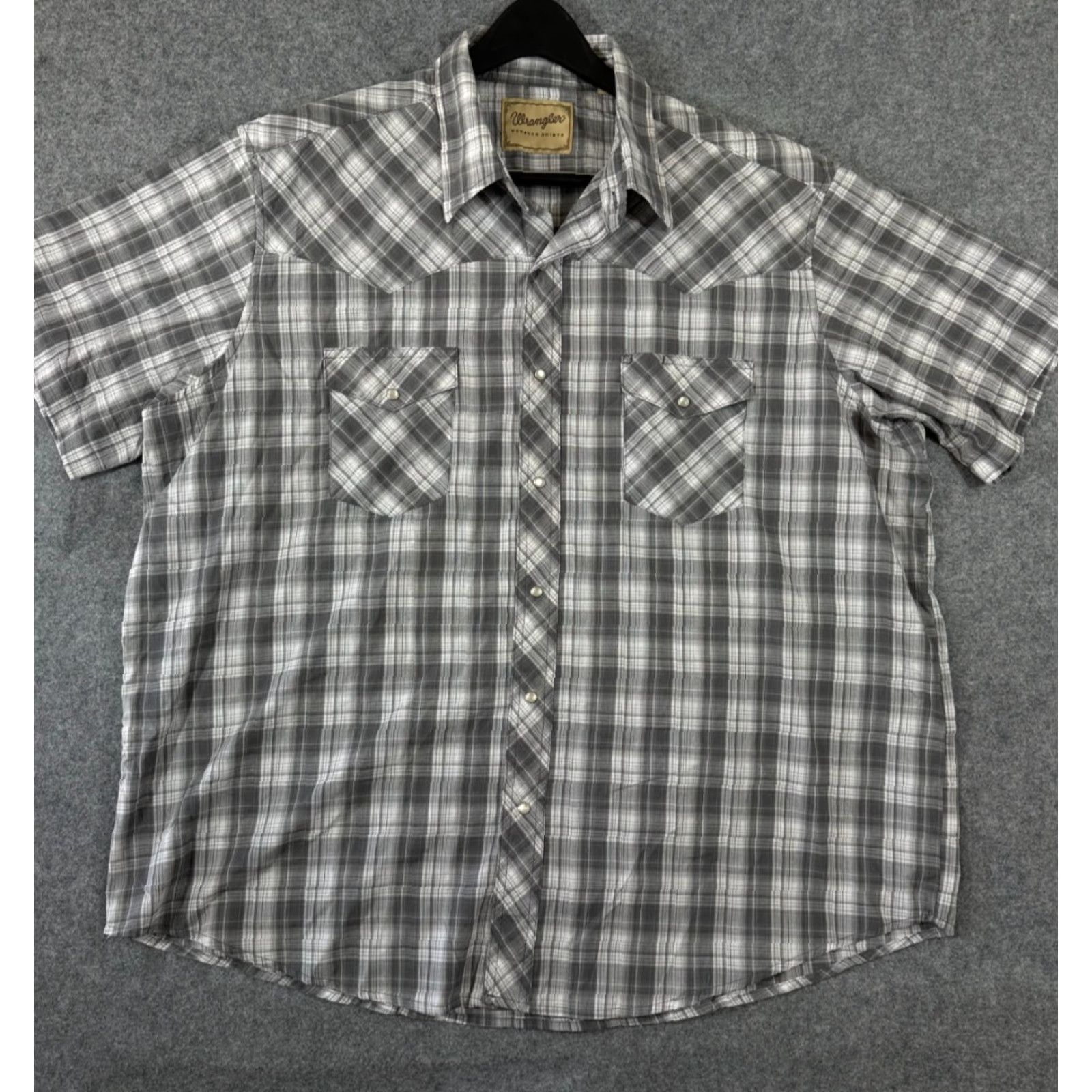 Wrangler Wrangler Shirt Mens 2XL Gray Plaid Pearl Snap Short Sleeve Cowboy Rodeo Western Size US XXL / EU 58 / 5 - 2 Thumbnail