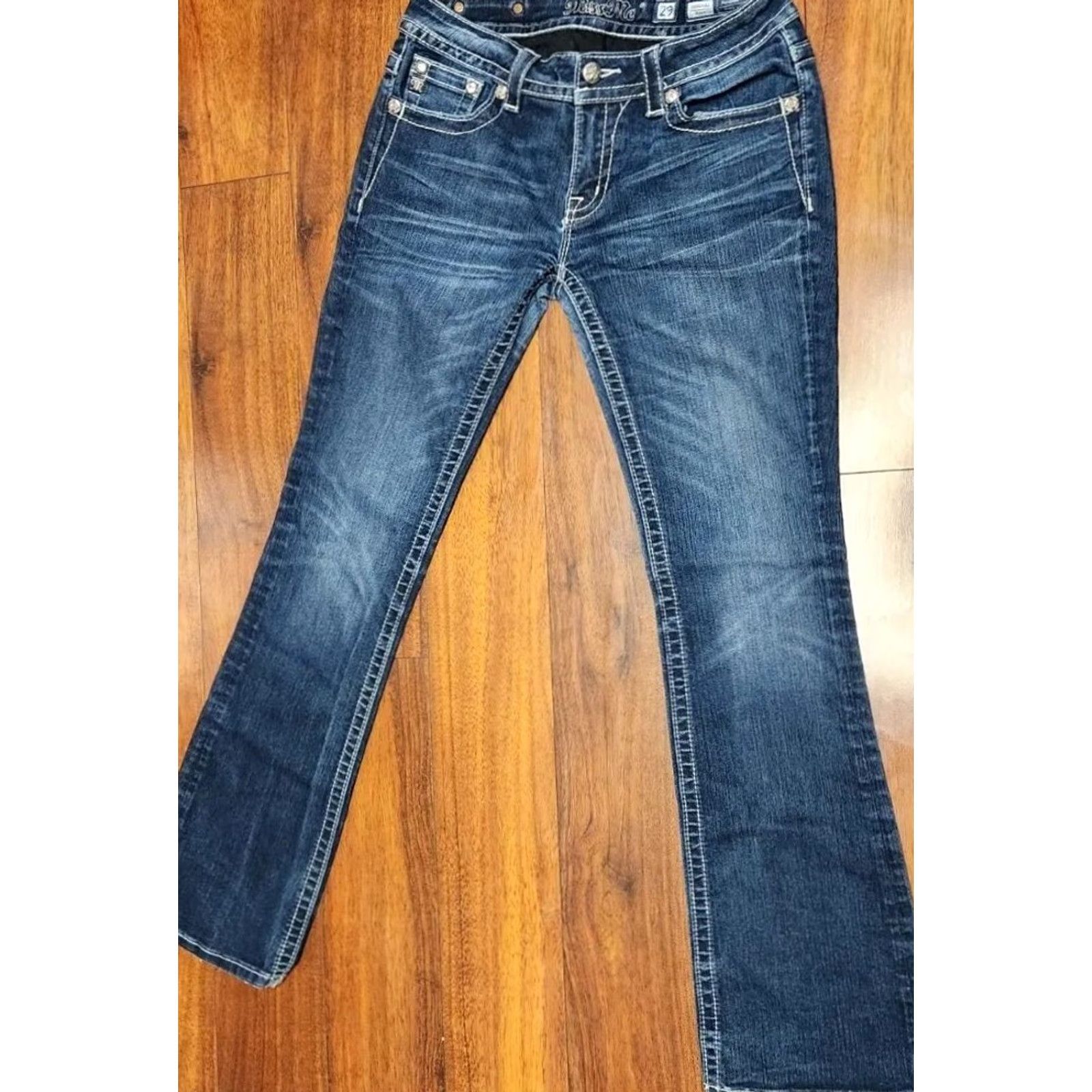 Miss Me MISS ME Signature boot cut jeans Women's 29x33 Denim Bling 5-Pocket Pockets Blue Jeans Size 29 Regular Womens Jeans JE8178BL Size 29" - 4 Thumbnail