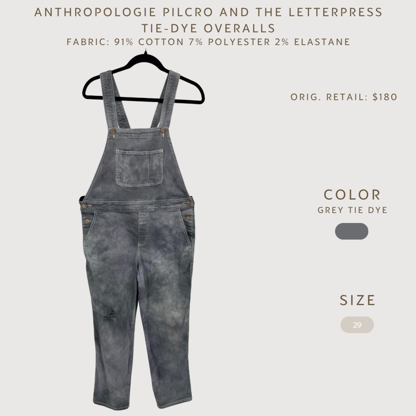 Other Anthro Pilcro Tie Dye Overalls Grey Cropped 29 Size 29" - 2 Thumbnail