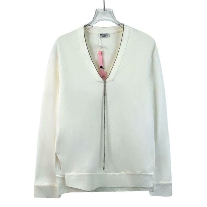 Brunello Cucinelli Brunello Cucinelli White Beaded V-Neck Sweater Size XS / US 0-2 / IT 36-38 - 1 Thumbnail