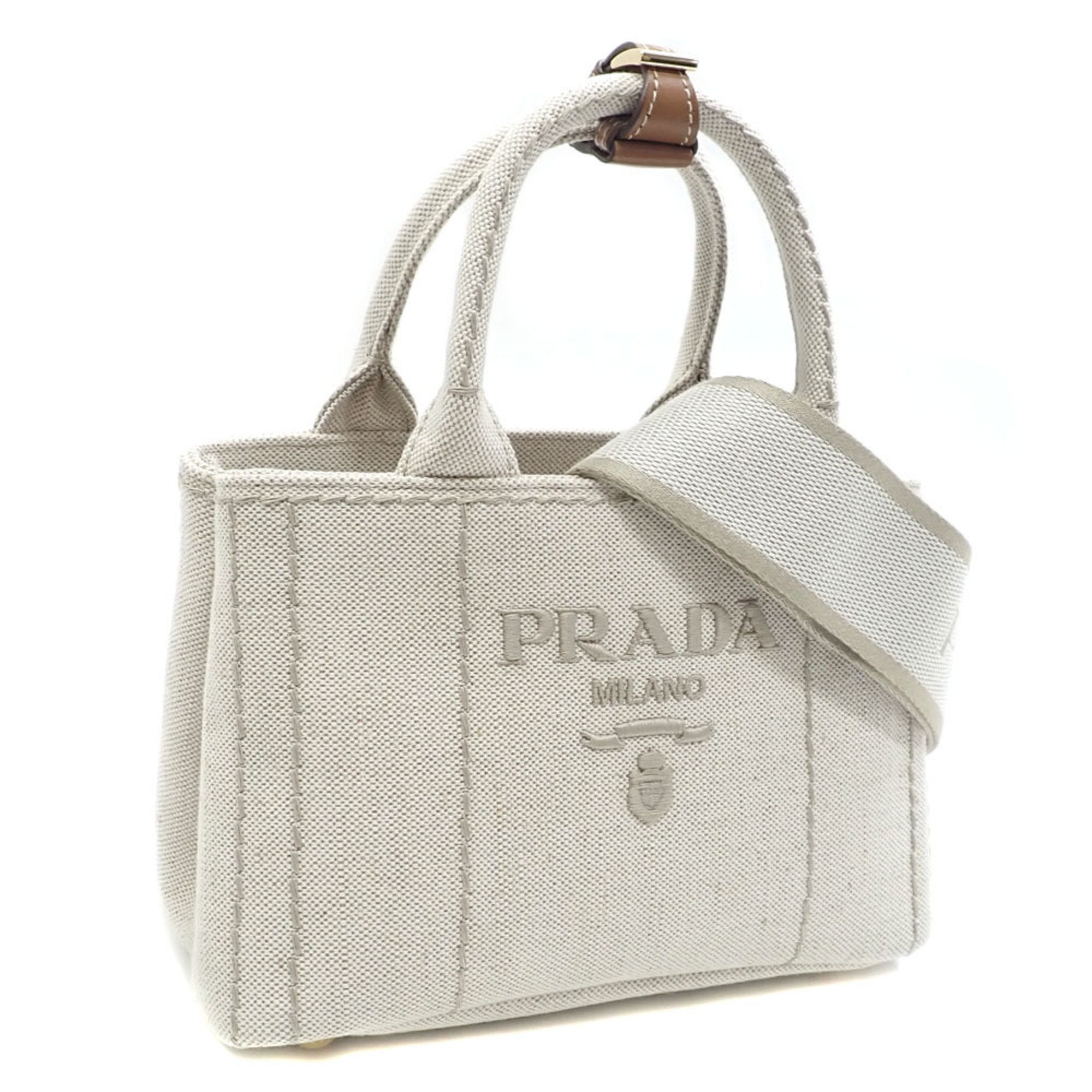 Prada Handbag Linen Blend Mini For Women Natural Cotton 1Ba038 Shoulder Bag