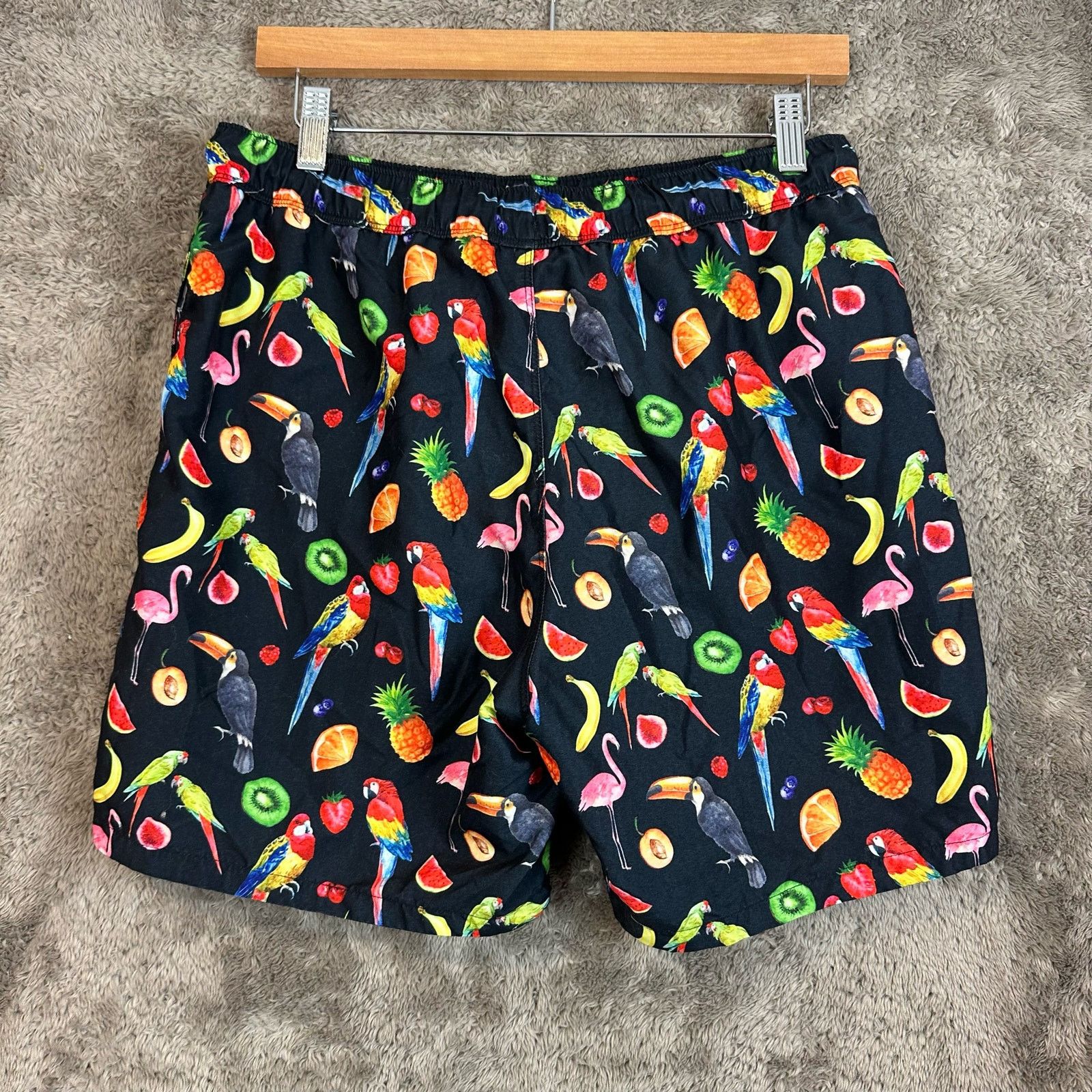 Asos Asos Swim Trunks Shorts Parrots Fruit M Black Hawaiian Size US 32 / EU 48 - 2 Thumbnail