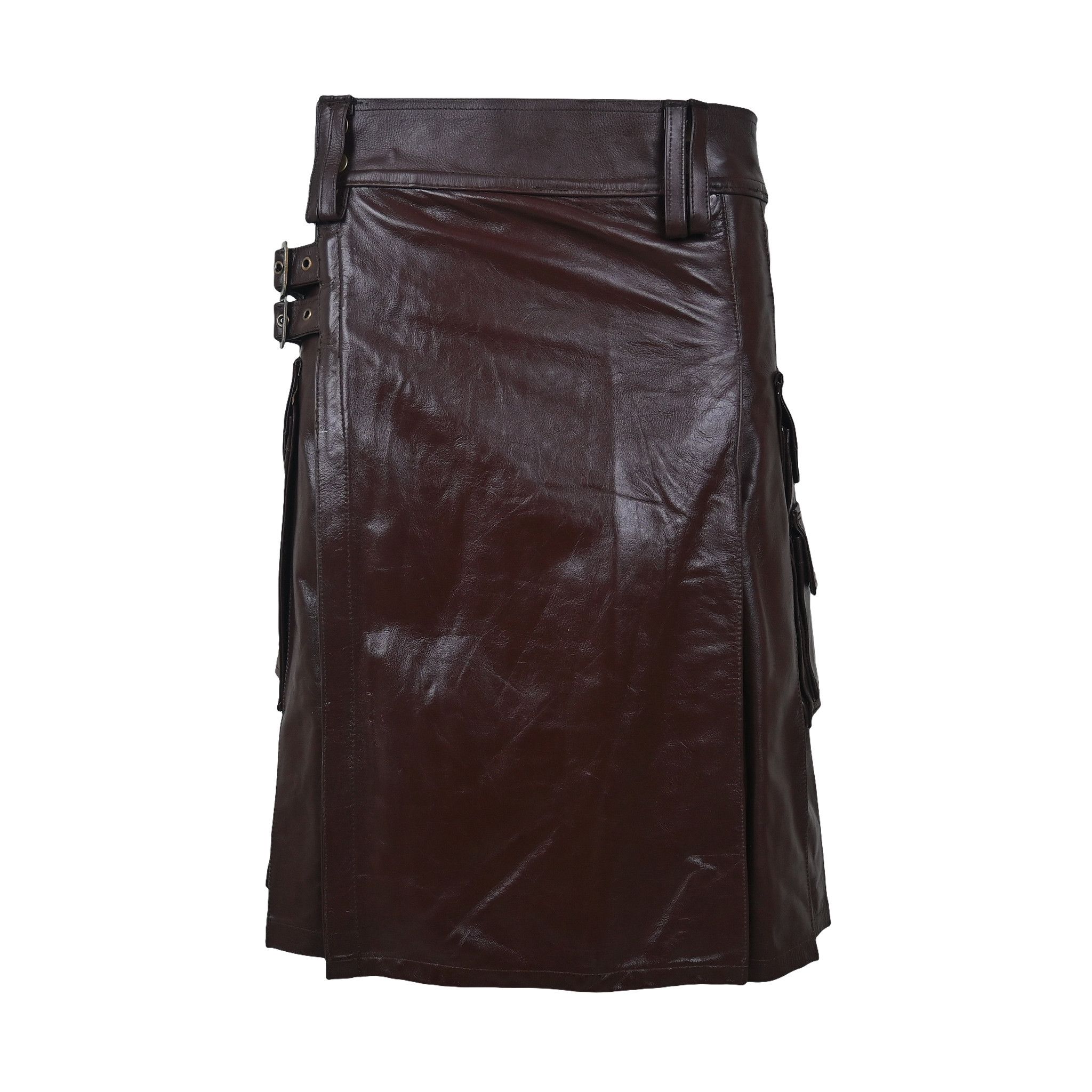 Leather × Other Utility Cargo Leather Kilt Brown "Customized" Size US 34 / EU 50 - 1 Thumbnail