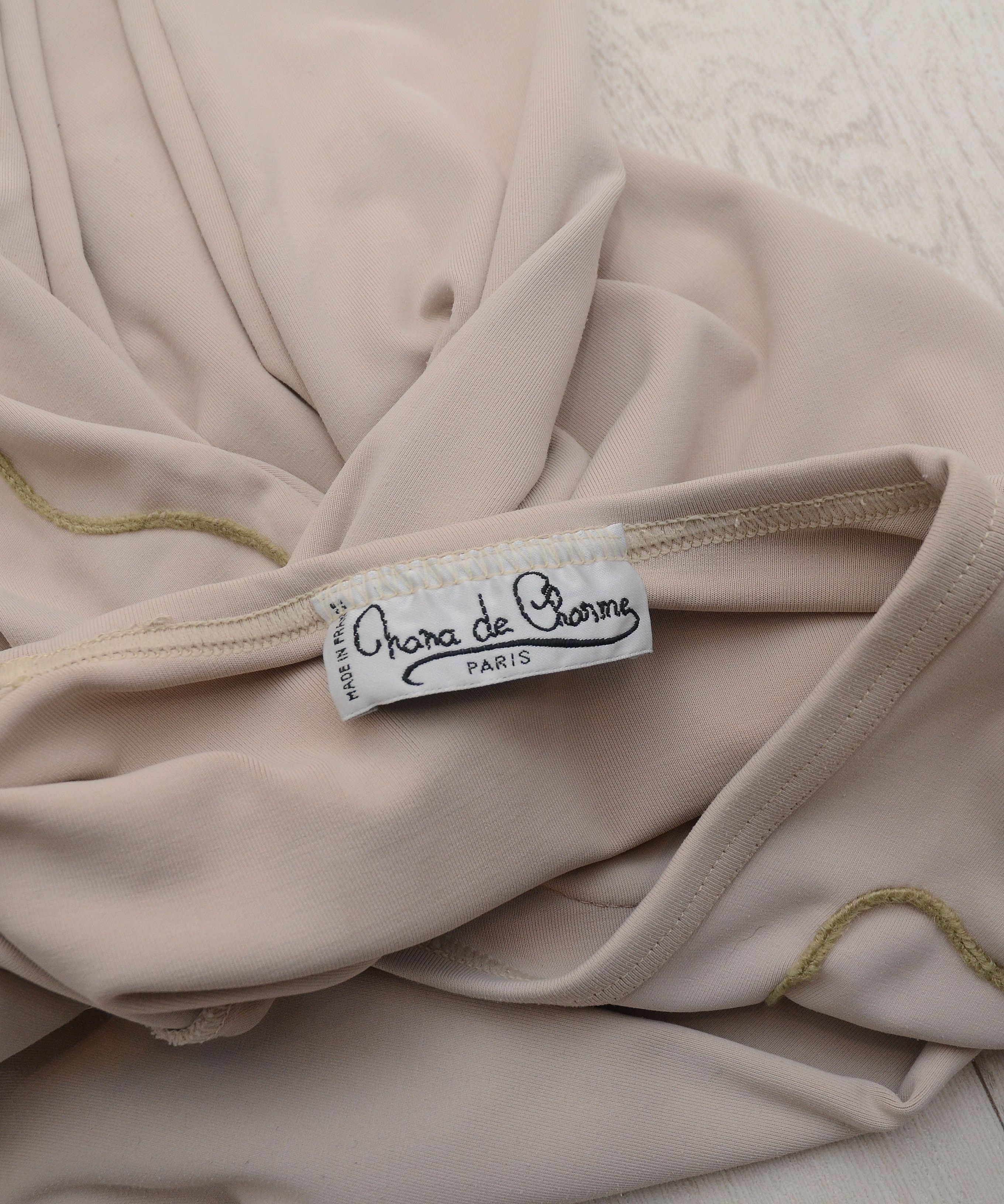 Vintage Elegant Beige Bodysuit Gold Embroidery Chara de Crome Paris Size ONE SIZE - 11 Thumbnail