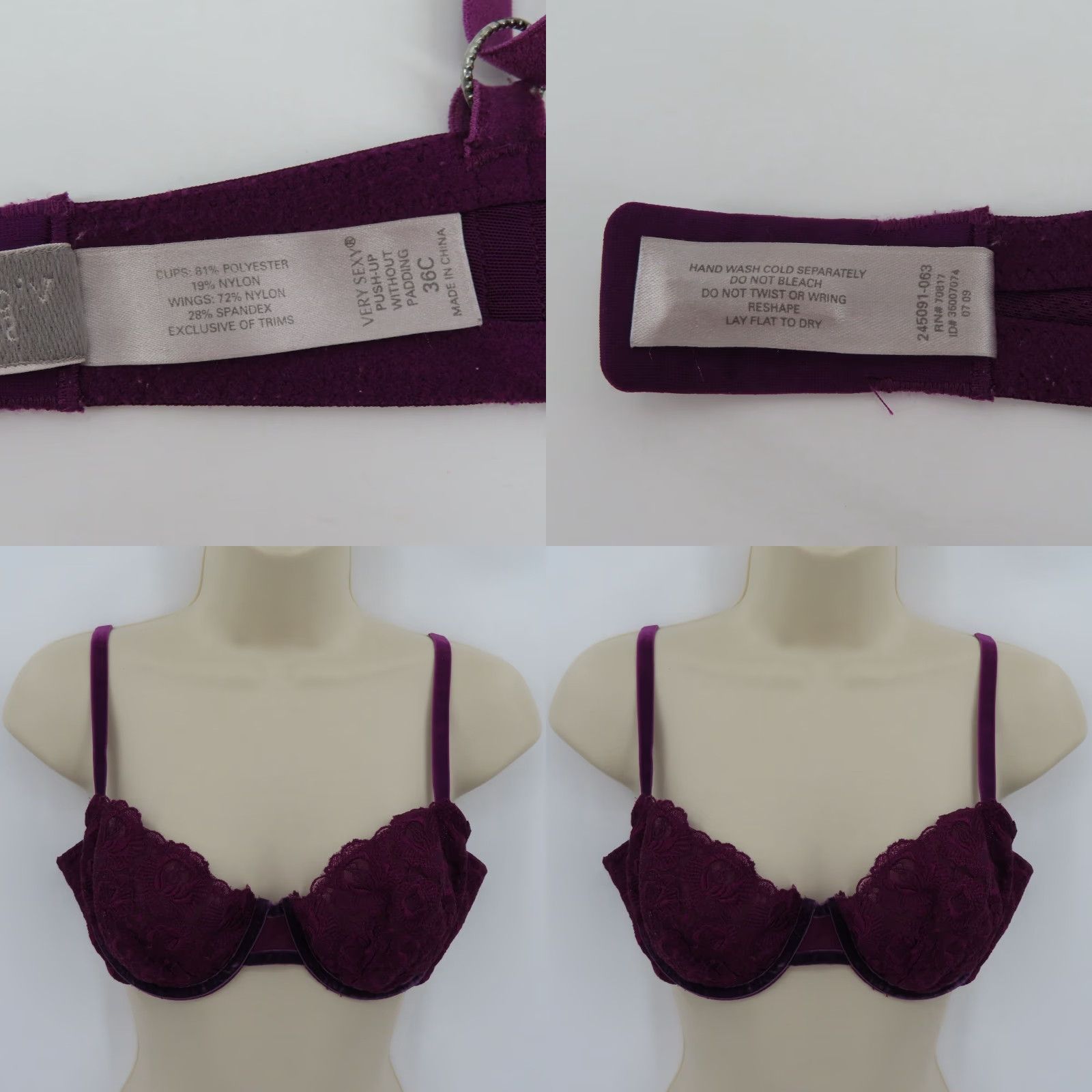 Victoria's Secret Victoria's Secret 36C Push Up Bra Purple Lace Underwired Velvet User: Victoria's Secret 36C Push Up Bra Purple Lace Underwired Velvet Size ONE SIZE - 9 Thumbnail