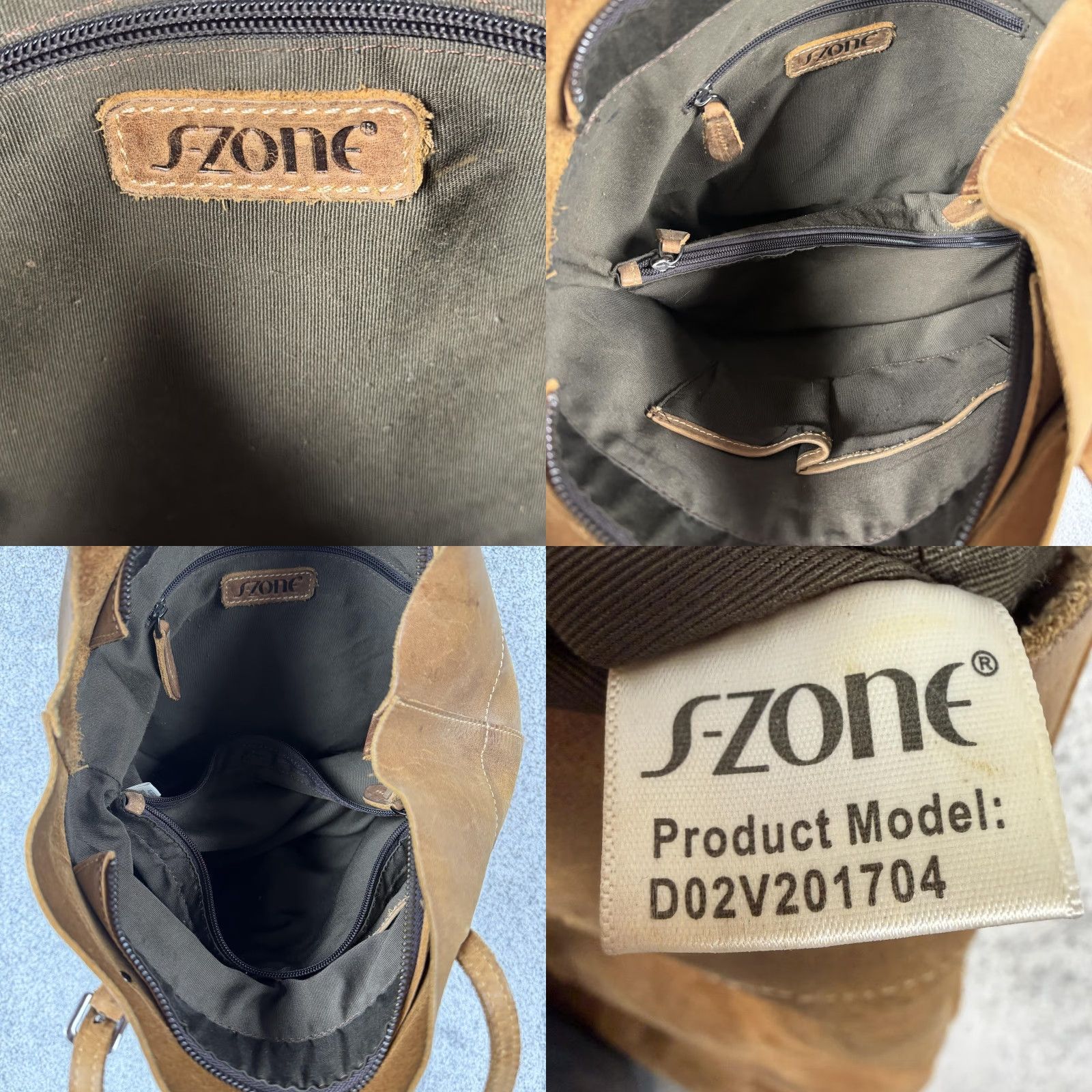 Vintage S-ZONE Distressed Leather Tote Bag Large Brown Zip Shoulder Bag Womens Size ONE SIZE - 8 Thumbnail
