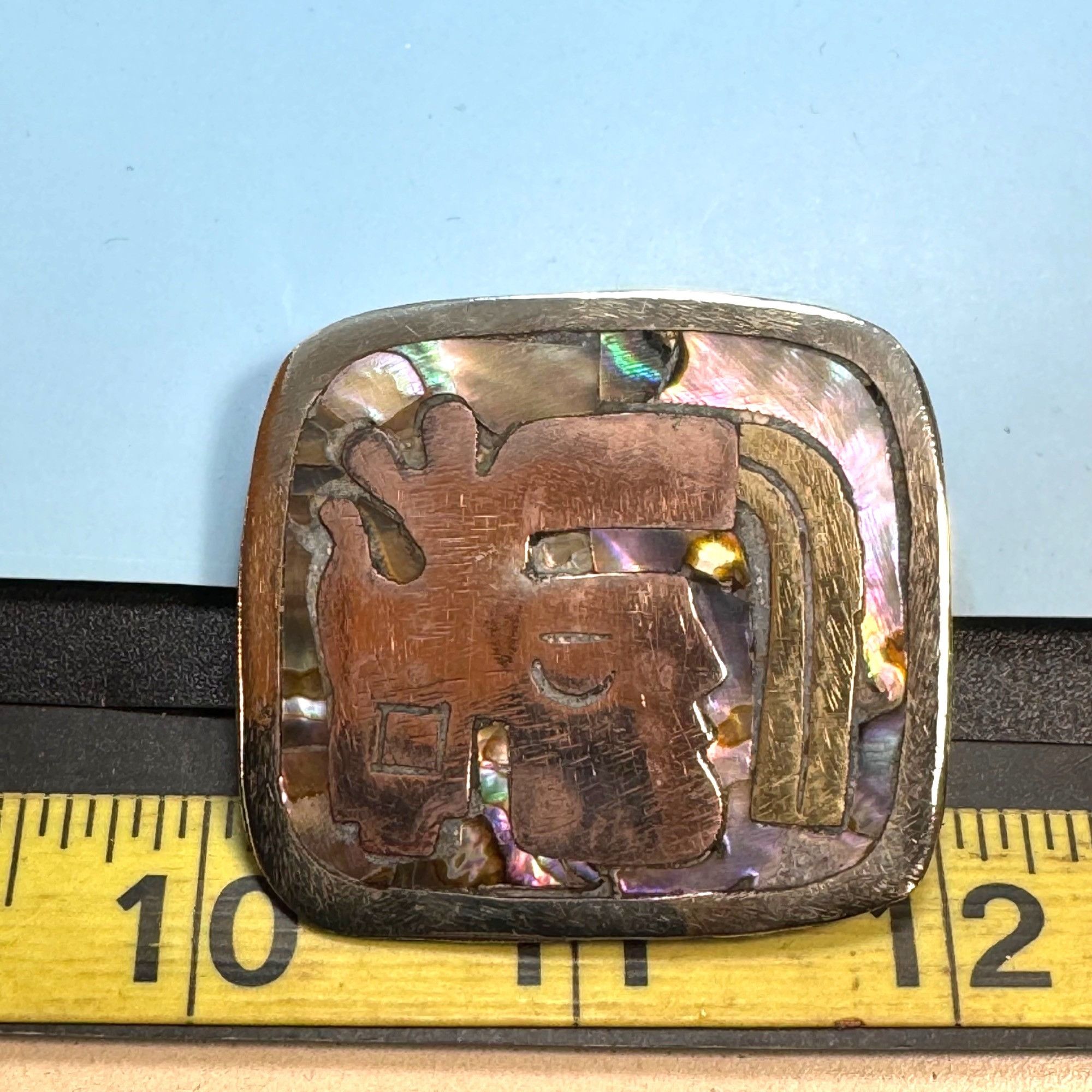 Vintage Antique Sterling Silver Brass Copper Abalone Aztec Face Broo Size ONE SIZE - 5 Thumbnail