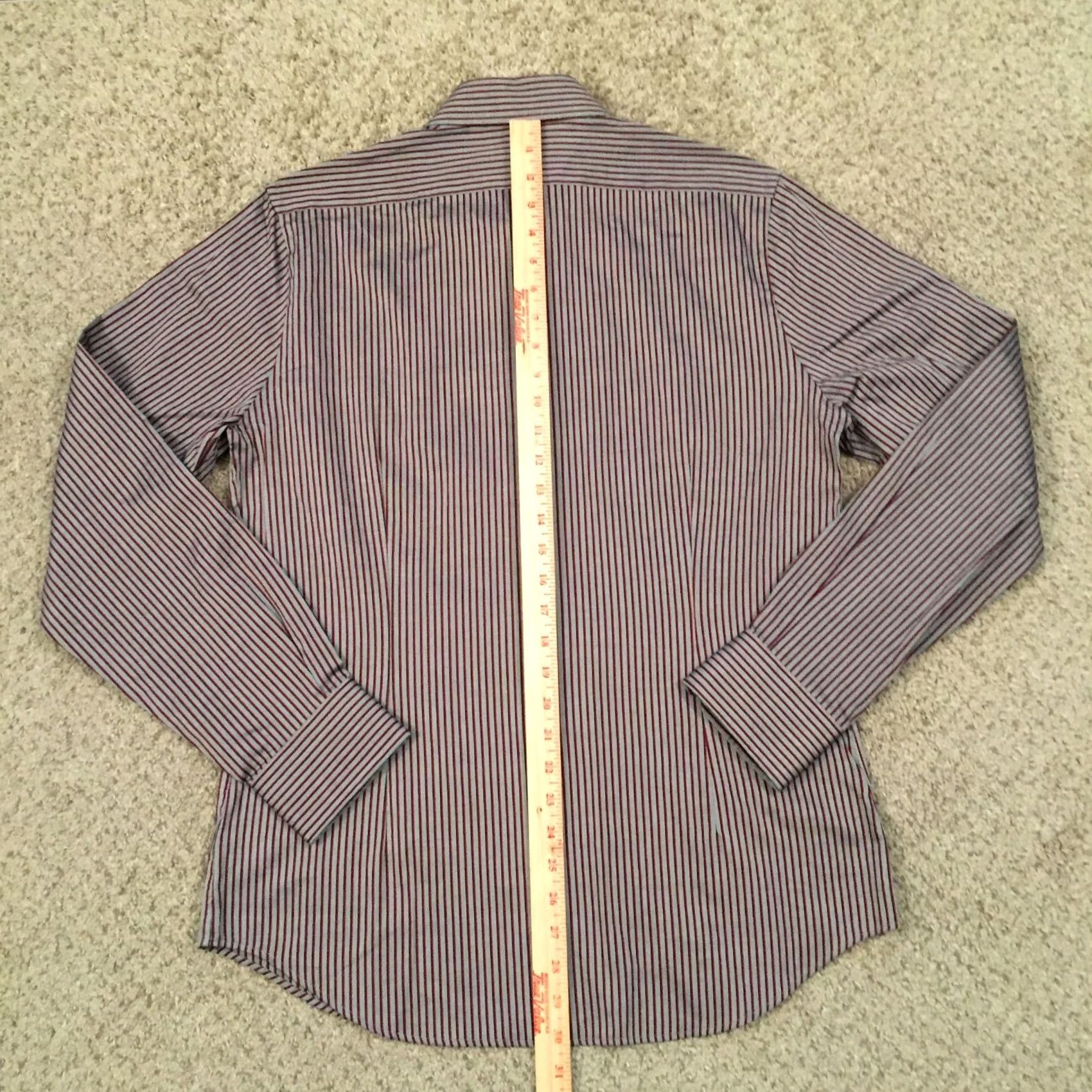 Express Express Shirt Mens Medium Gray Red Striped Long Sleeve Button Up Fitted Size US M / EU 48-50 / 2 - 6 Thumbnail