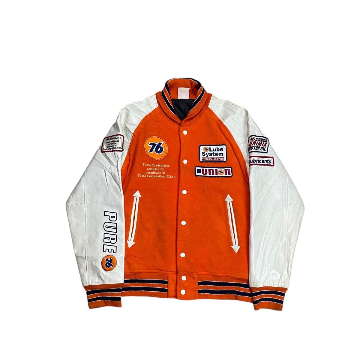 YELLOW CORN 76’Lubricants Fleece Patch Varsity Leather Sleeve Jacket Size US M / EU 48-50 / 2 - 1 Thumbnail
