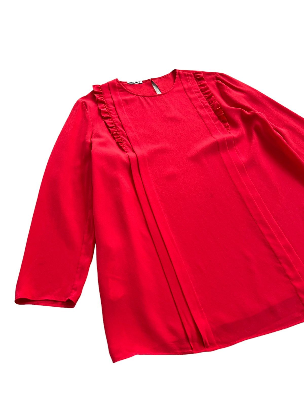Miu Miu × Prada Miu Miu Red Ruffled Silk Blouse Size S / US 4 / IT 40 - 5 Thumbnail